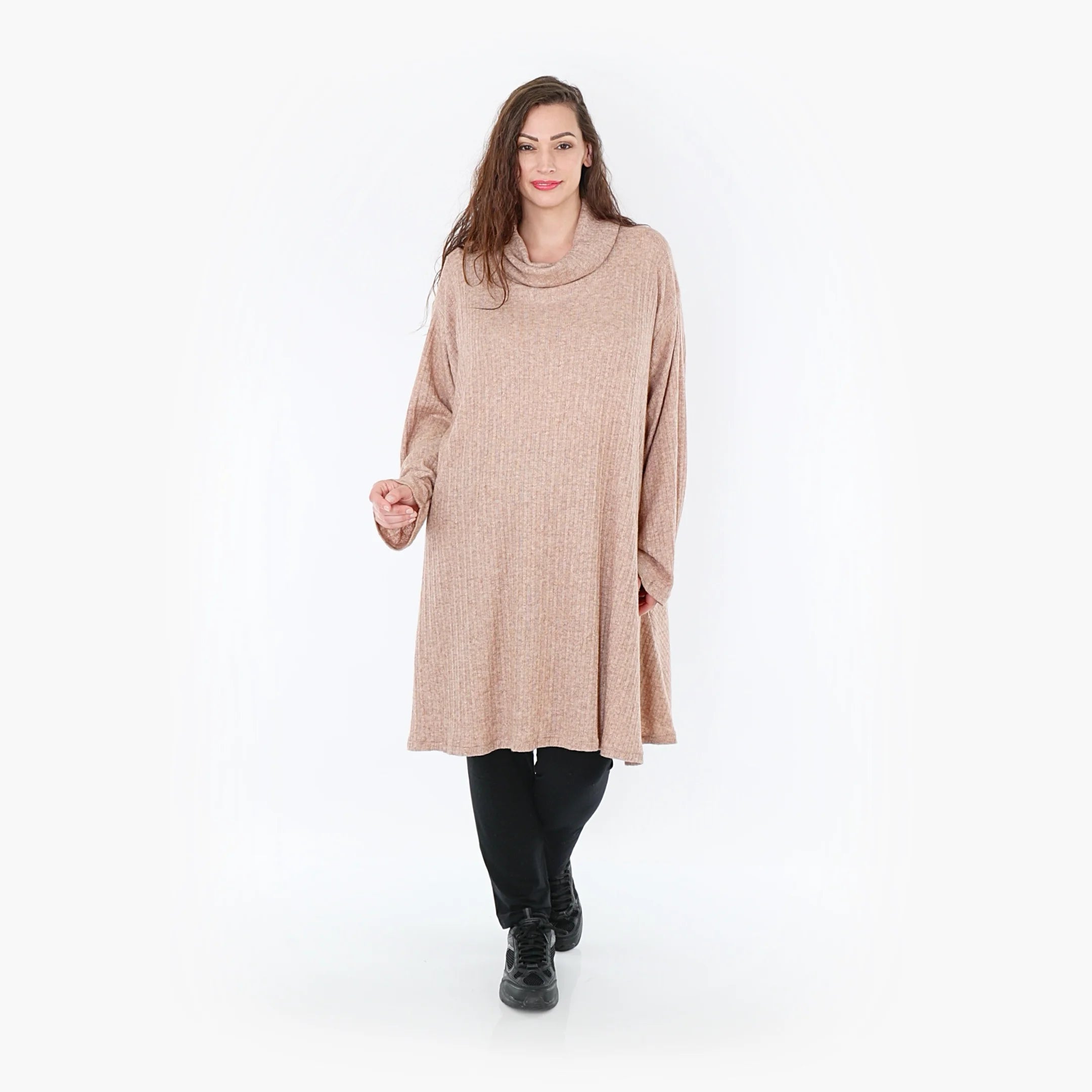  A-Form Bigshirt von AKH Fashion aus Polyurethan, 1384.02666, Taupe, Gerippt, Schick, Modern