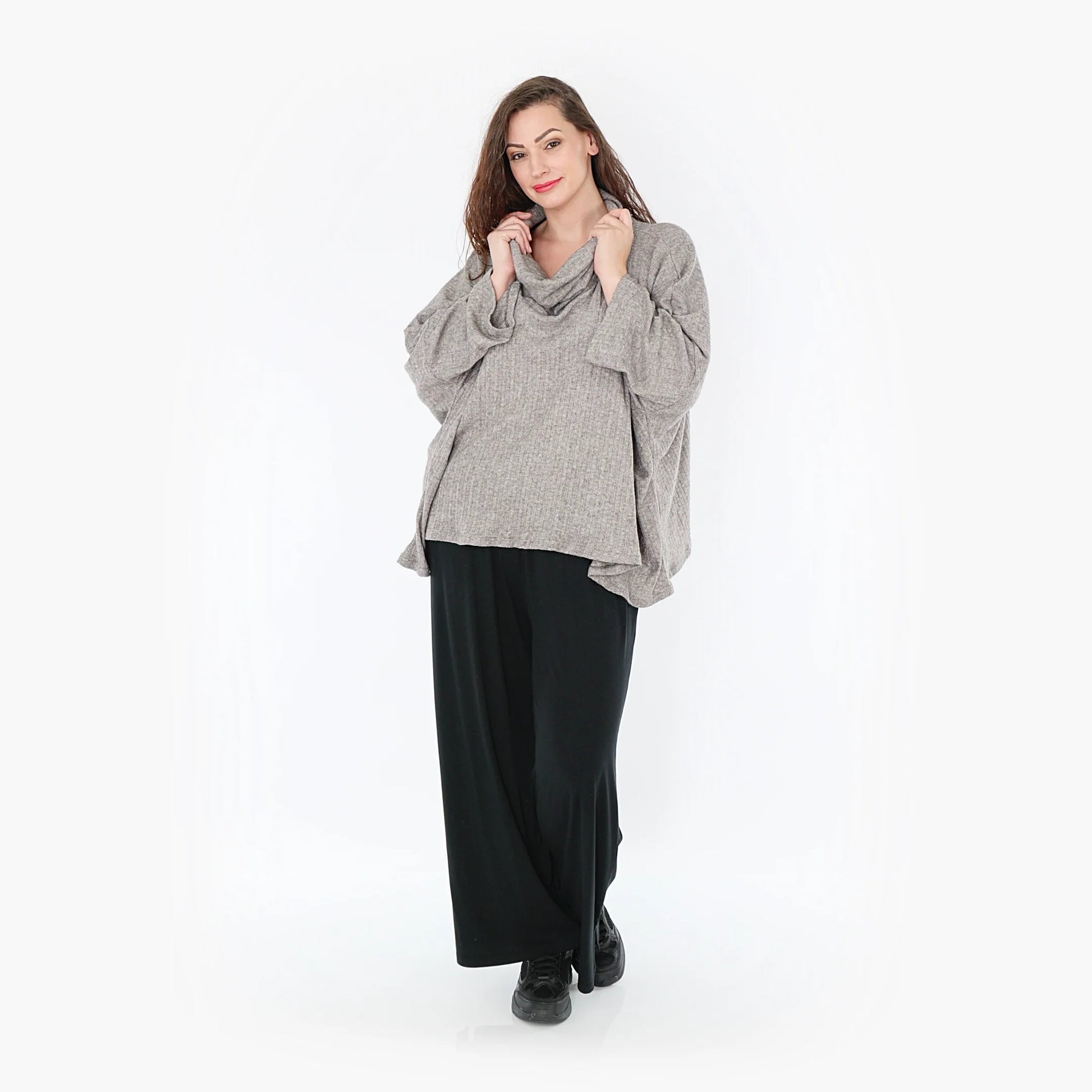  Stylisches Feinstrick-Oberteil mit Rollkragen und lässigem Lagenlook für Plus Size Fashion