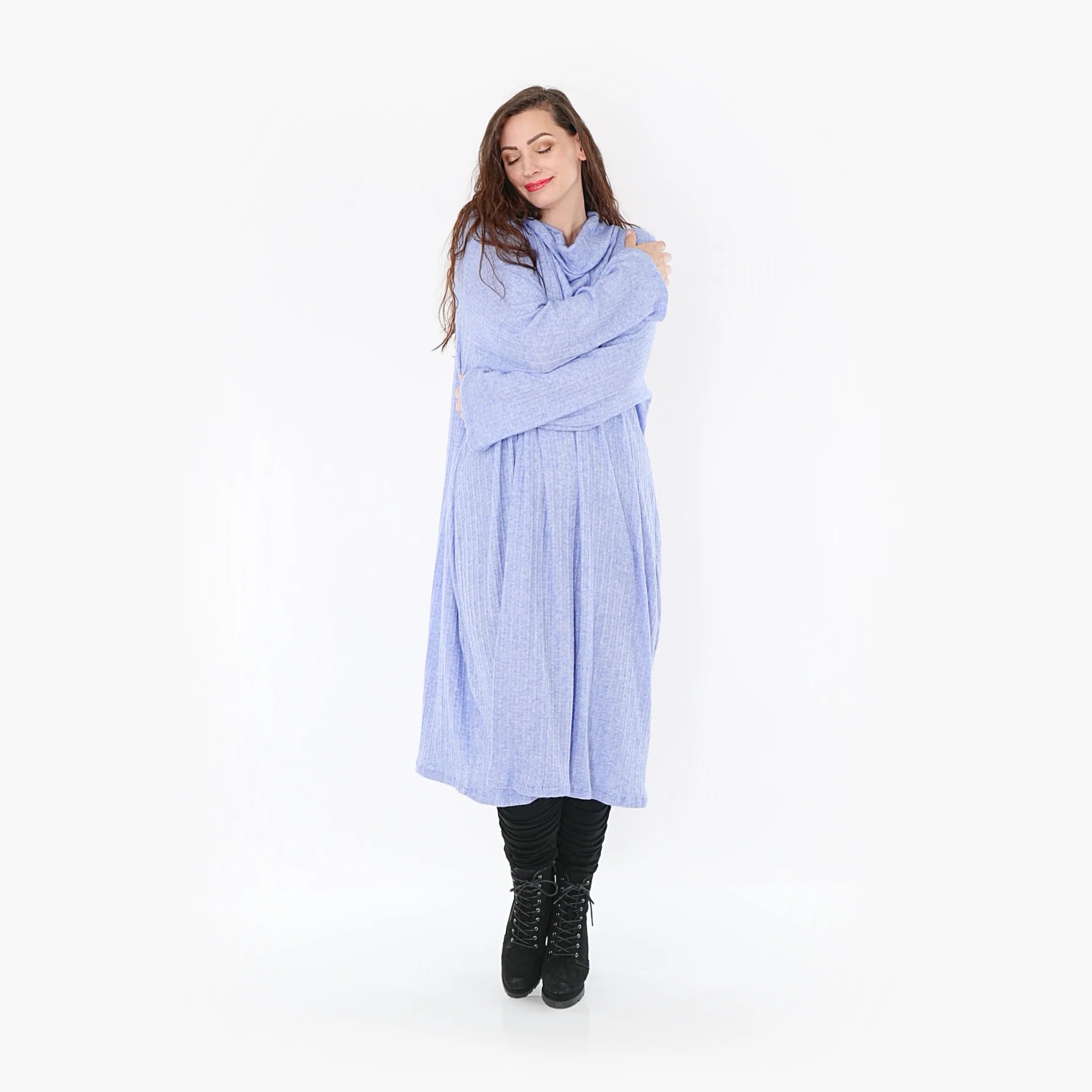  AKH Fashion Kleid in gerader Form, aus Polyurethan, 1384.6649R, Blau, Gerippt, Schick