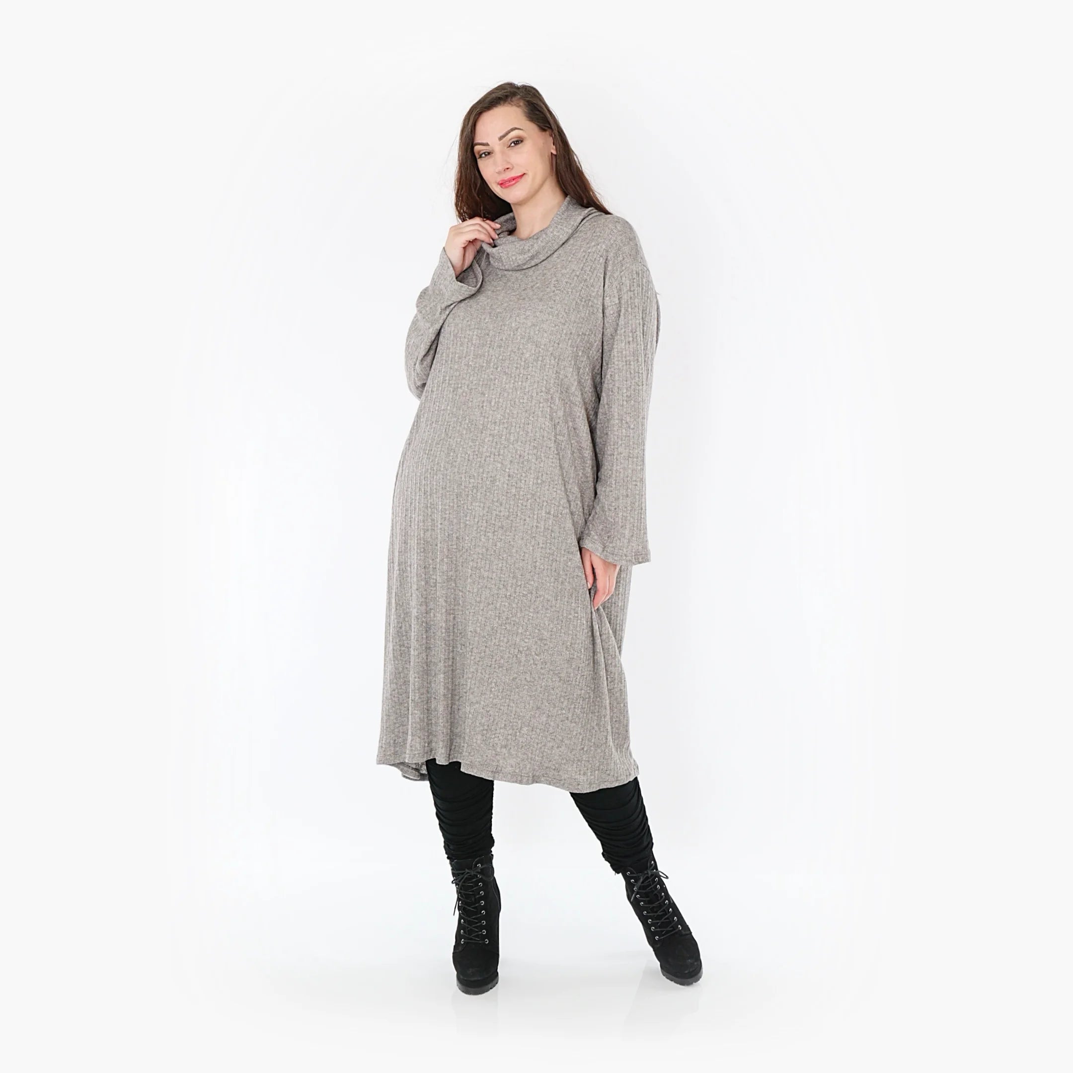  AKH Fashion Kleid in gerader Form, aus Polyurethan, 1384.6649R, Grau, Gerippt, Schick