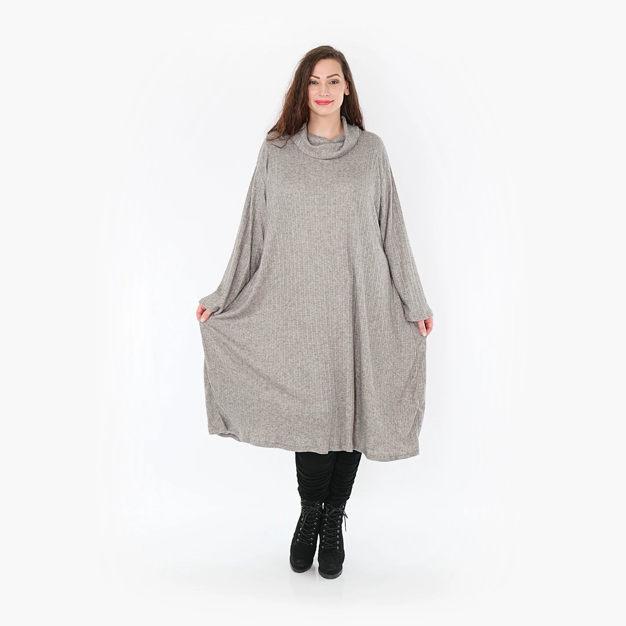  AKH Fashion Kleid in gerader Form, aus Polyurethan, 1384.6649R, Grau, Gerippt, Schick
