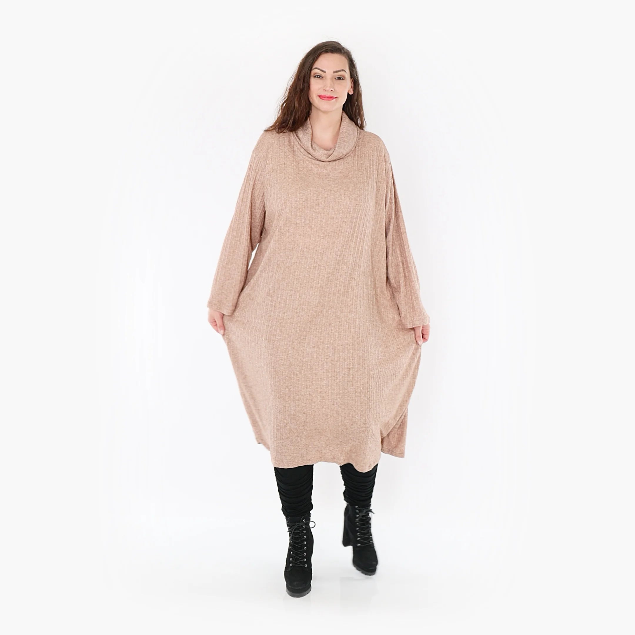  AKH Fashion Kleid in gerader Form, aus Polyurethan, 1384.6649R, Taupe, Gerippt, Schick