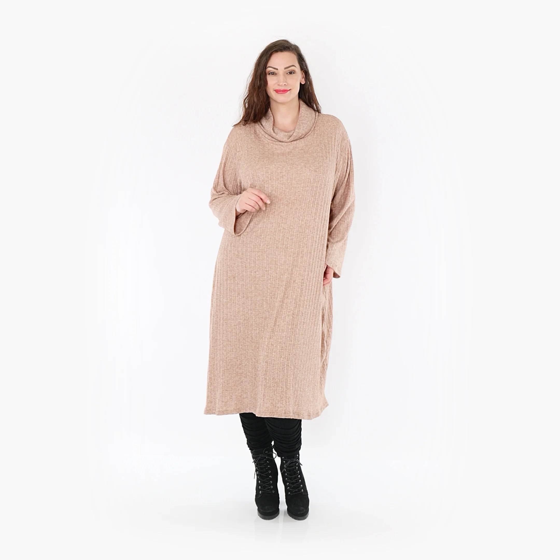  AKH Fashion Kleid in gerader Form, aus Polyurethan, 1384.6649R, Taupe, Gerippt, Schick