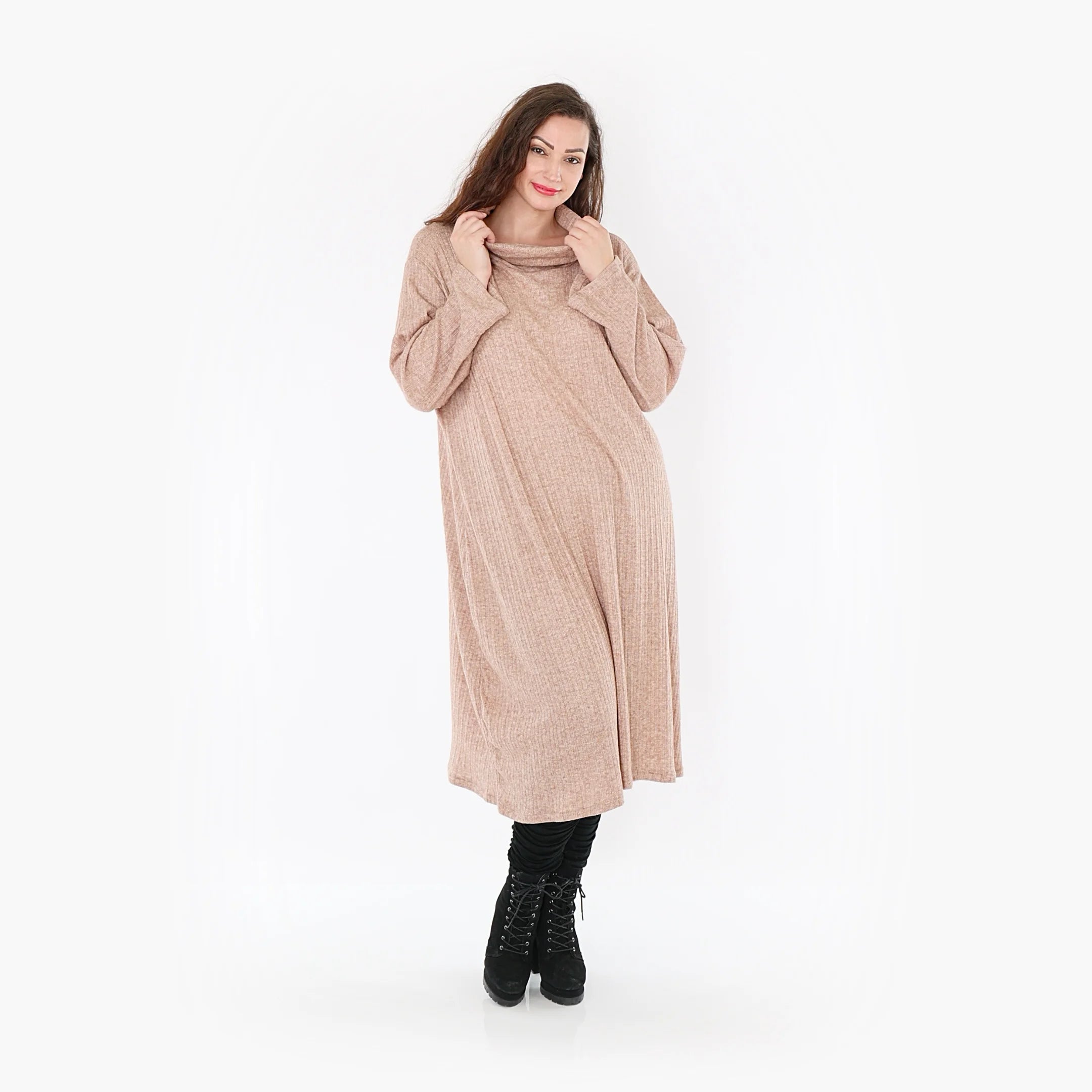  AKH Fashion Kleid in gerader Form, aus Polyurethan, 1384.6649R, Taupe, Gerippt, Schick