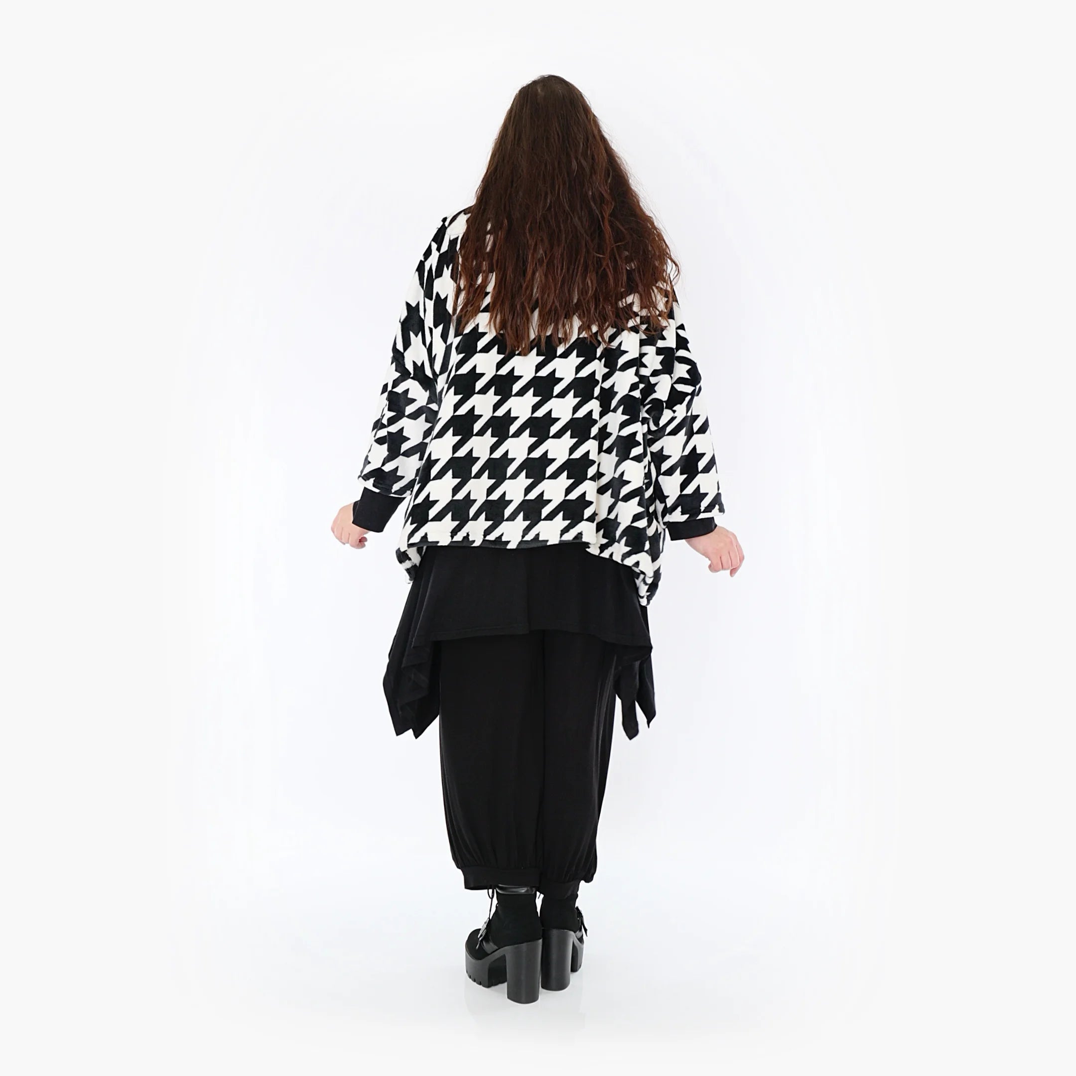  AKH Fashion Bigshirt in kastiger Form, aus Polyester, 1386.03019, Schwarz-Weiss, Hahnentritt