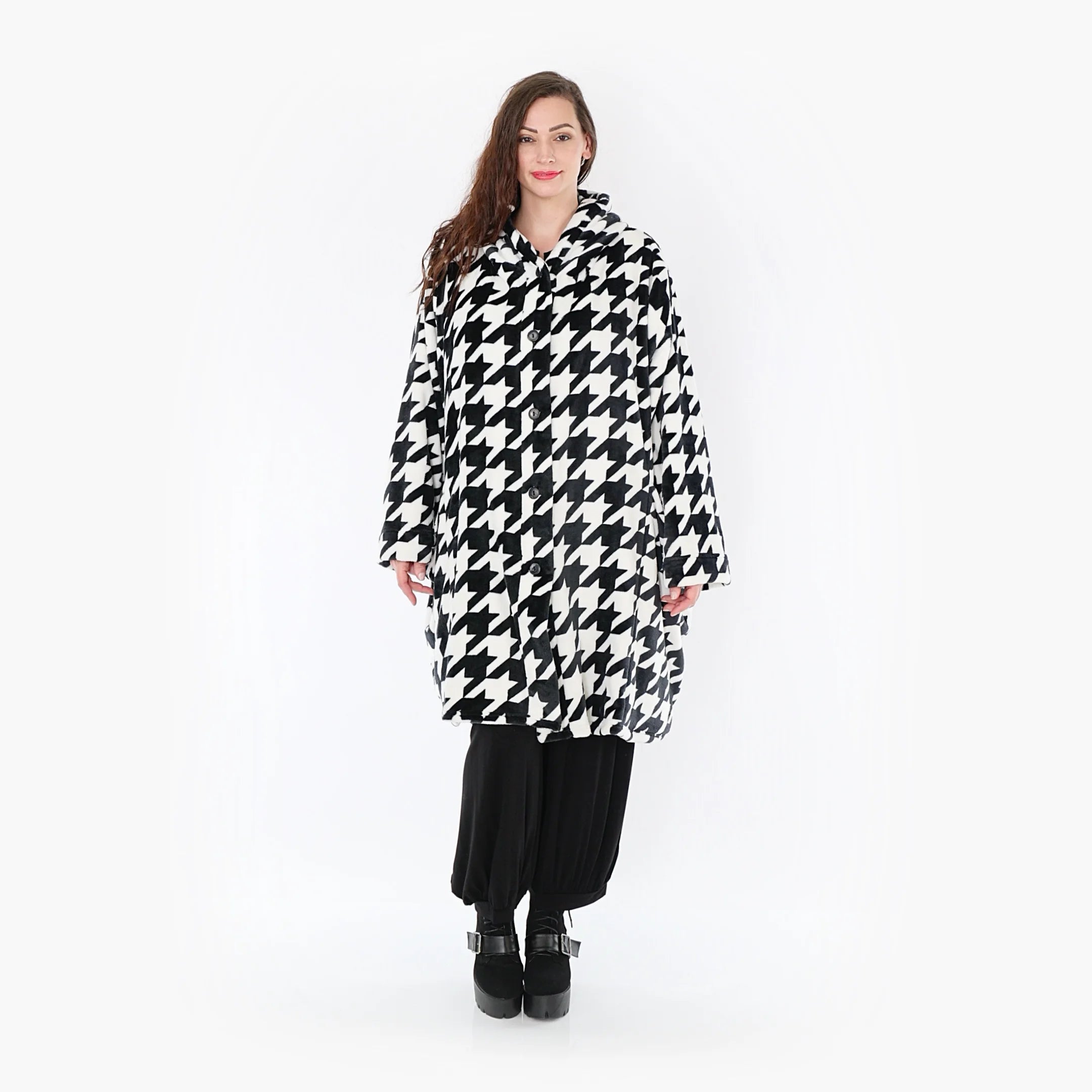  Ballonmantel von AKH Fashion aus Polyester, 1386.06660, Schwarz-Weiss, Hahnentritt