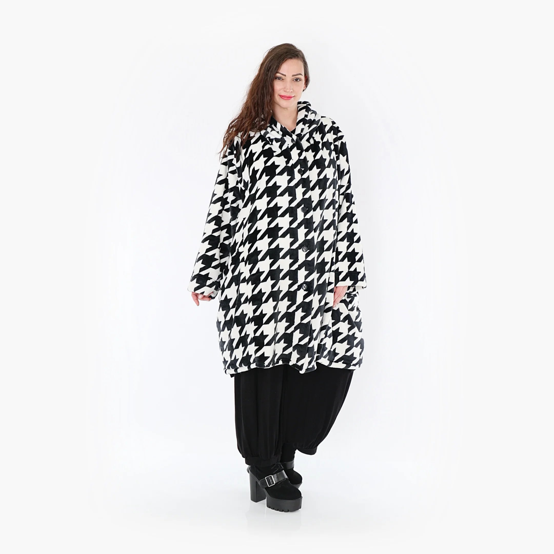  Ballonmantel von AKH Fashion aus Polyester, 1386.06660, Schwarz-Weiss, Hahnentritt