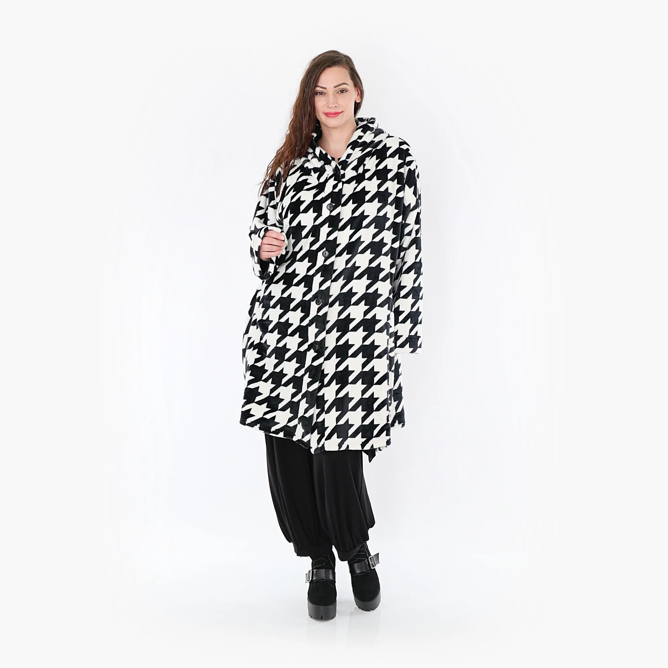  Ballonmantel von AKH Fashion aus Polyester, 1386.06660, Schwarz-Weiss, Hahnentritt