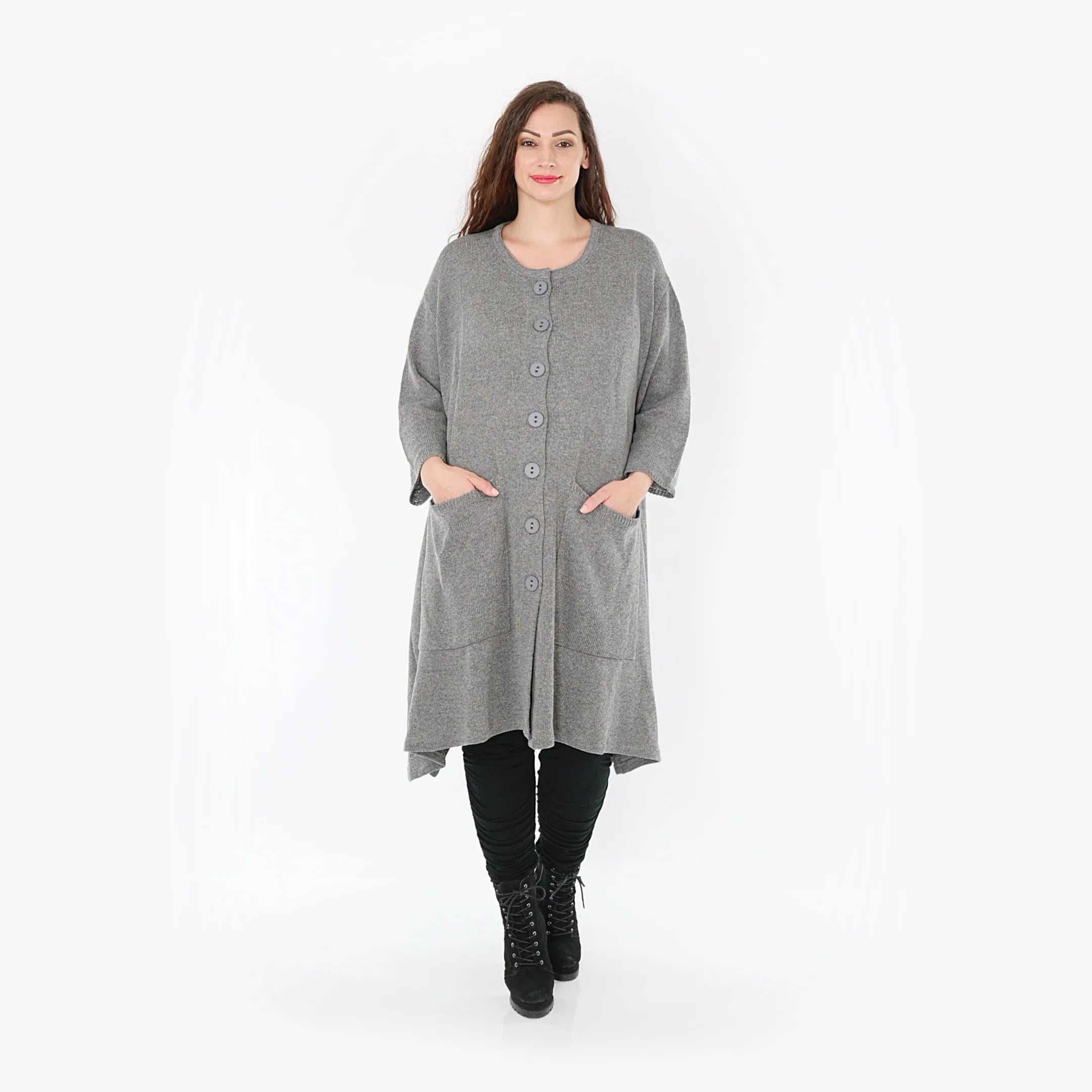  A-Form Mantel von AKH Fashion aus Baumwolle, 1388.01020, Grau, Schick, Modern, Bequem