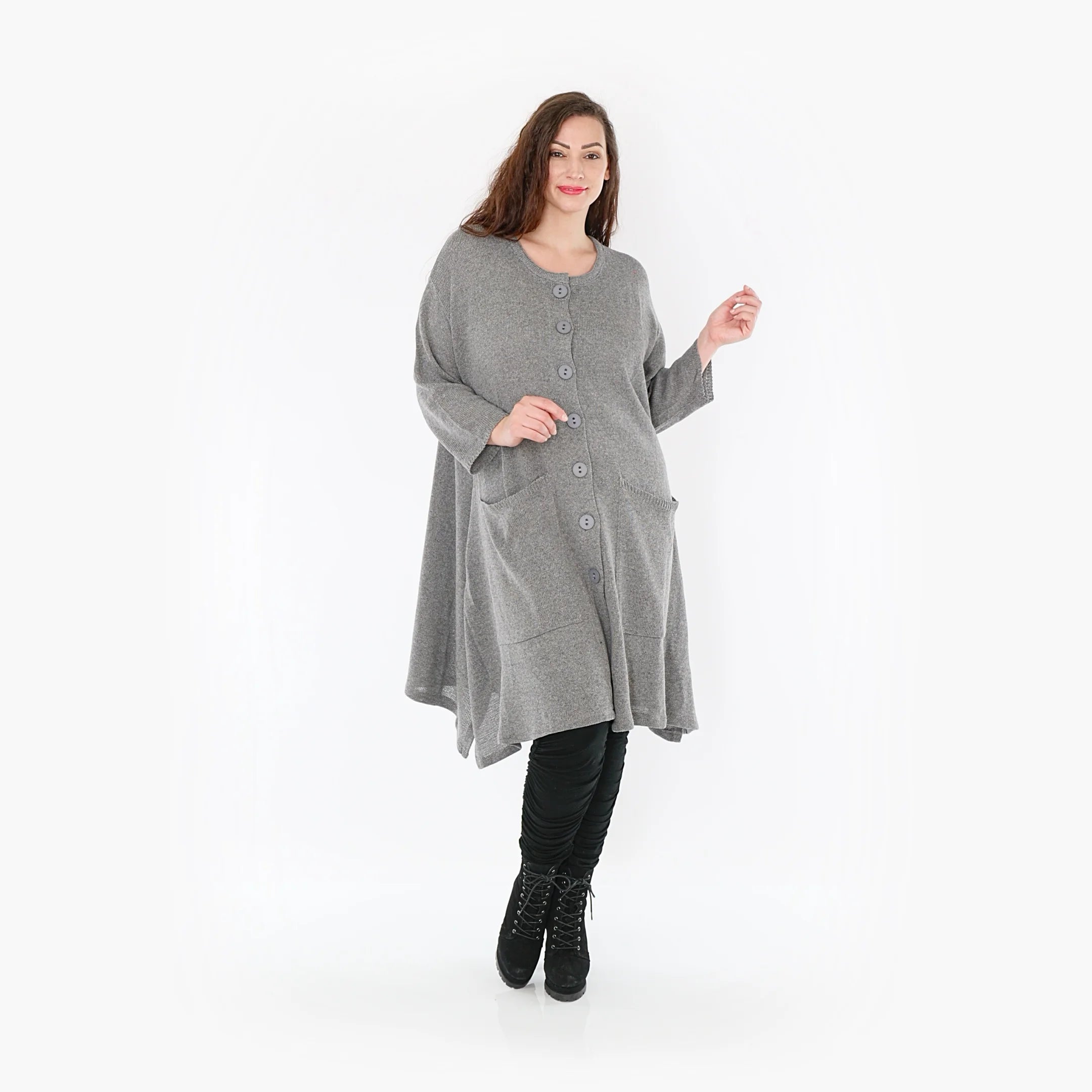  A-Form Mantel von AKH Fashion aus Baumwolle, 1388.01020, Grau, Schick, Modern, Bequem