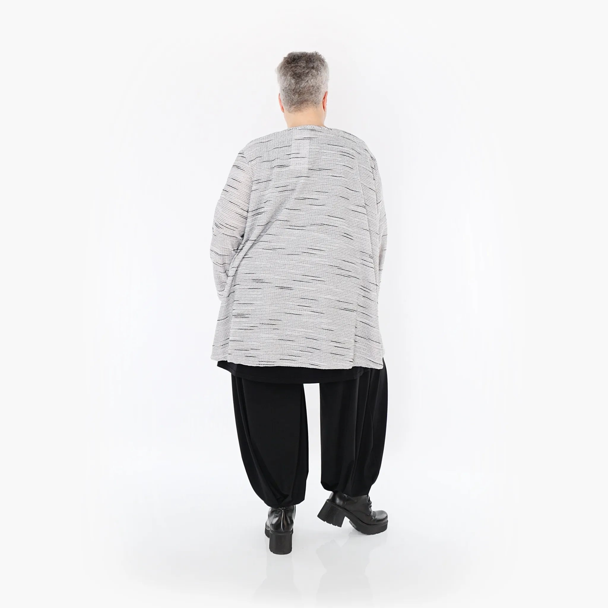  A-Form Bigshirt von AKH Fashion aus Baumwolle, 1402.00593, Grau-Schwarz, Meliert, Schick