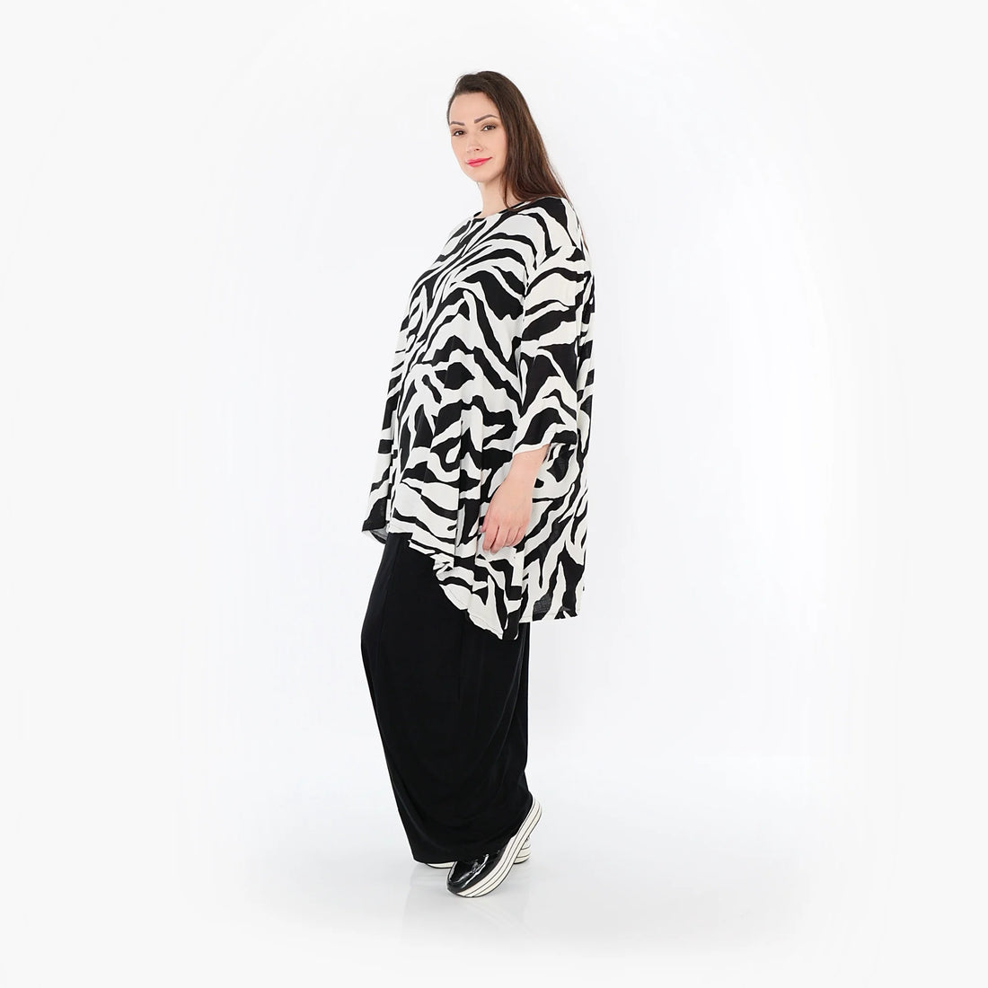  A-Form Bigshirt von AKH Fashion aus Rayon, 1486.00593, Weiß/Schwarz, Zebra, Ausgefallen