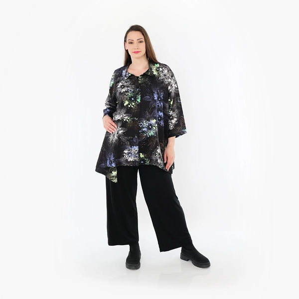  A-Form Jacke von AKH Fashion aus Viskose, 1491.07090, Schwarz/Blau/Multi, Blumen, Schick