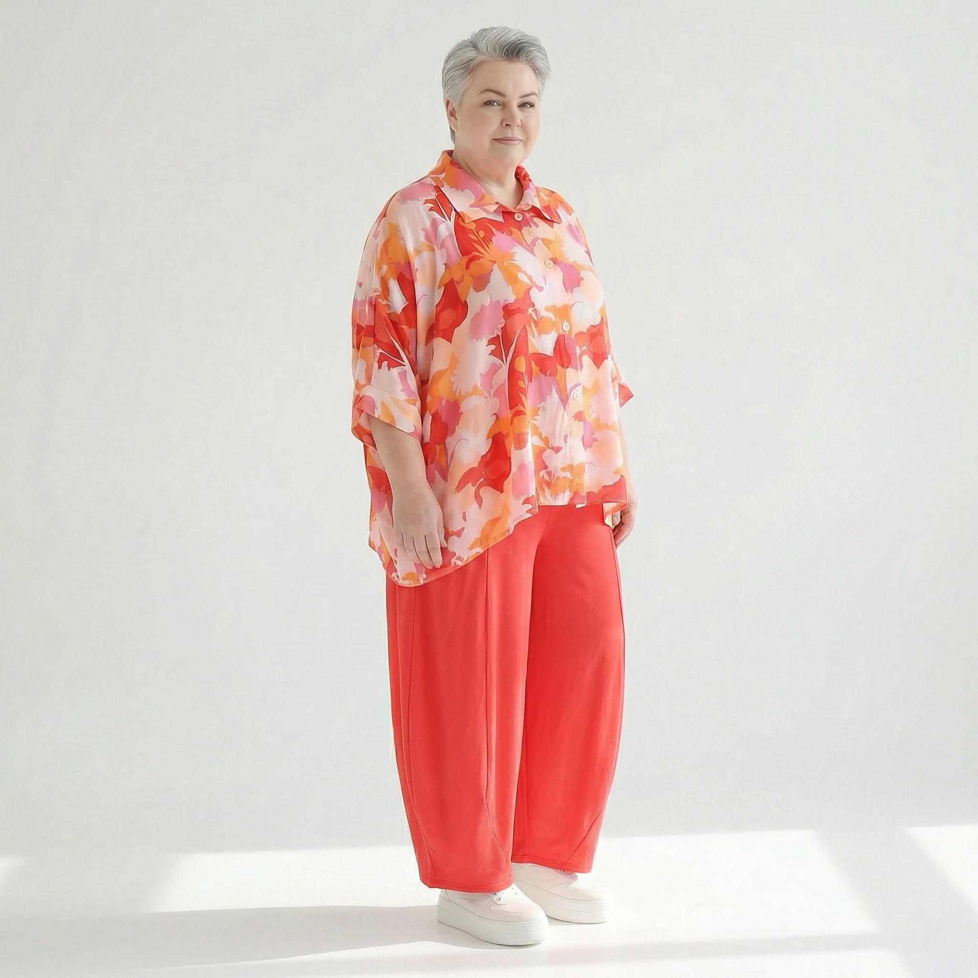  AKH Fashion Bluse in gerundeter Form, aus Viskose, 1506.07092, Orange/Multicolor, Blumen