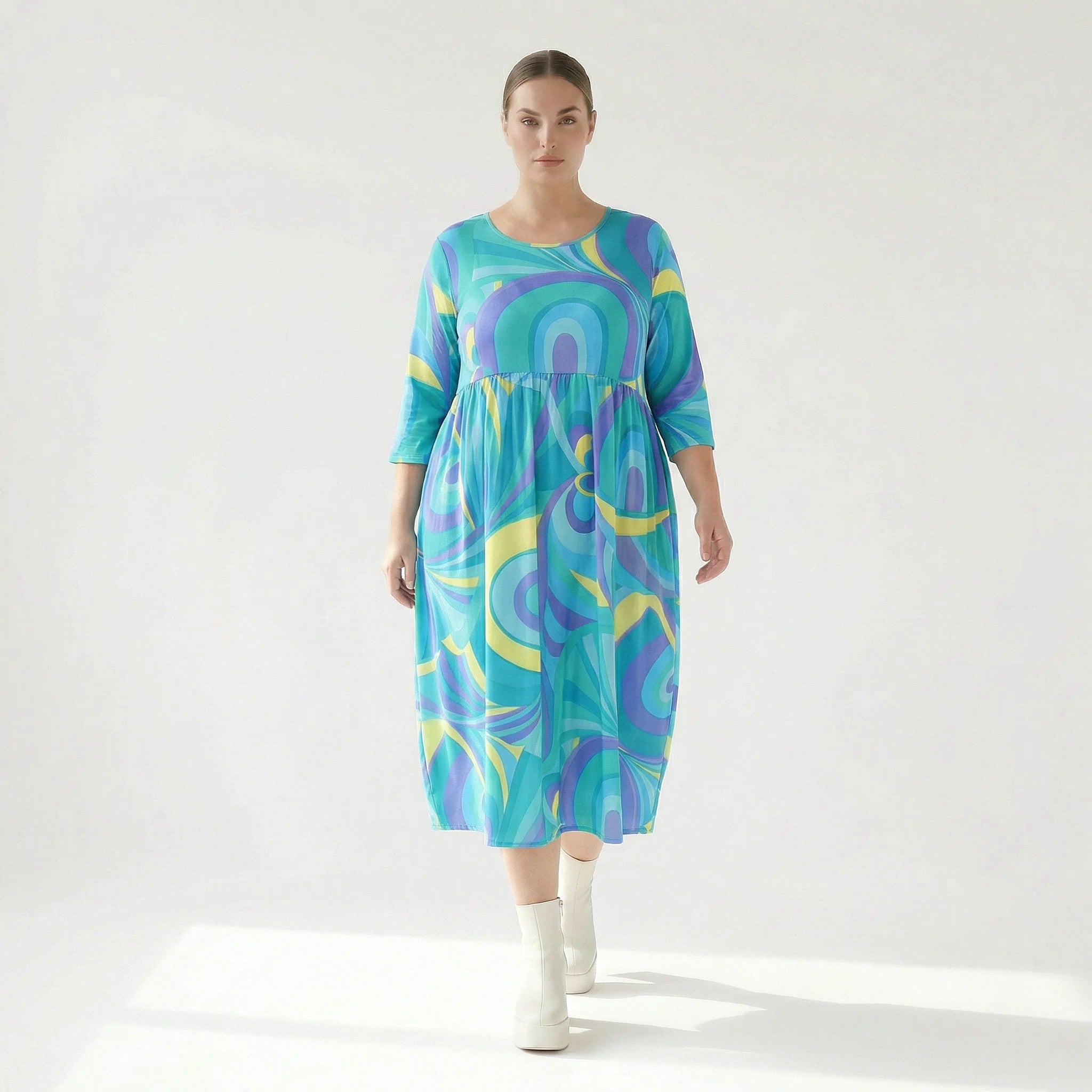  Ballonkleid von AKH Fashion aus Baumwolle, 1508.06698, Grün/Multi, Abstrakt, Ausgefallen