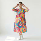  Ballonkleid von AKH Fashion aus Baumwolle, 1508.06698, Rosa/Multi, Abstrakt, Ausgefallen