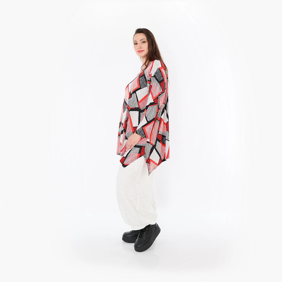 A-Form Bigshirt von AKH Fashion aus Materialmix, 1511.01019, Rot/Weiß/Schwarz, Abstrakt
