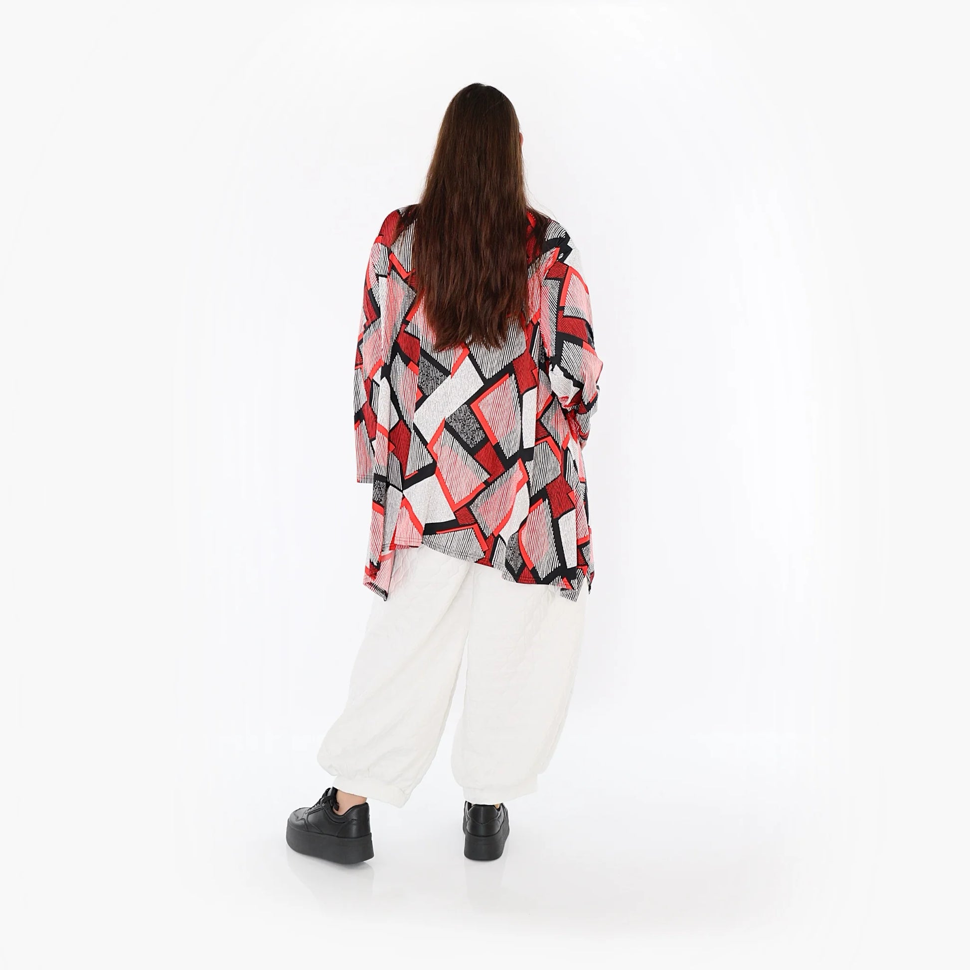  A-Form Bigshirt von AKH Fashion aus Materialmix, 1511.01019, Rot/Weiß/Schwarz, Abstrakt