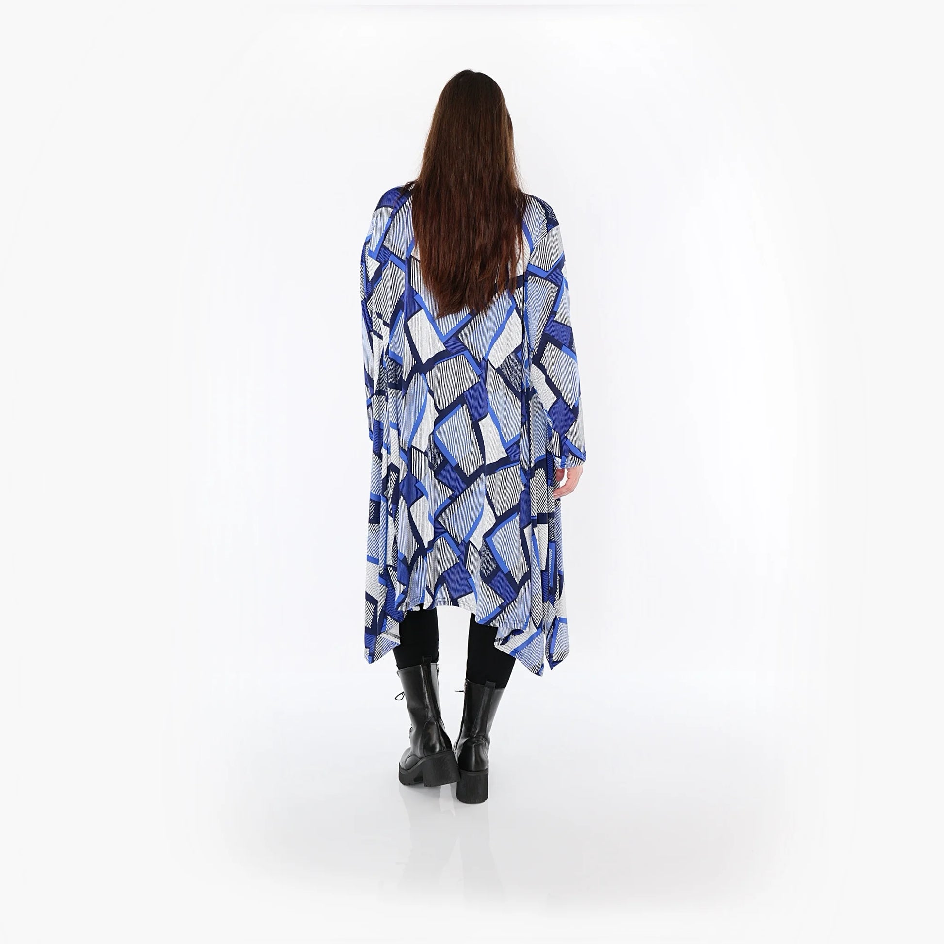  A-Form Bigshirt von AKH Fashion aus Materialmix, 1511.07108, Blau/Weiß/Marine, Abstrakt