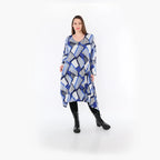  A-Form Bigshirt von AKH Fashion aus Materialmix, 1511.07108, Blau/Weiß/Marine, Abstrakt