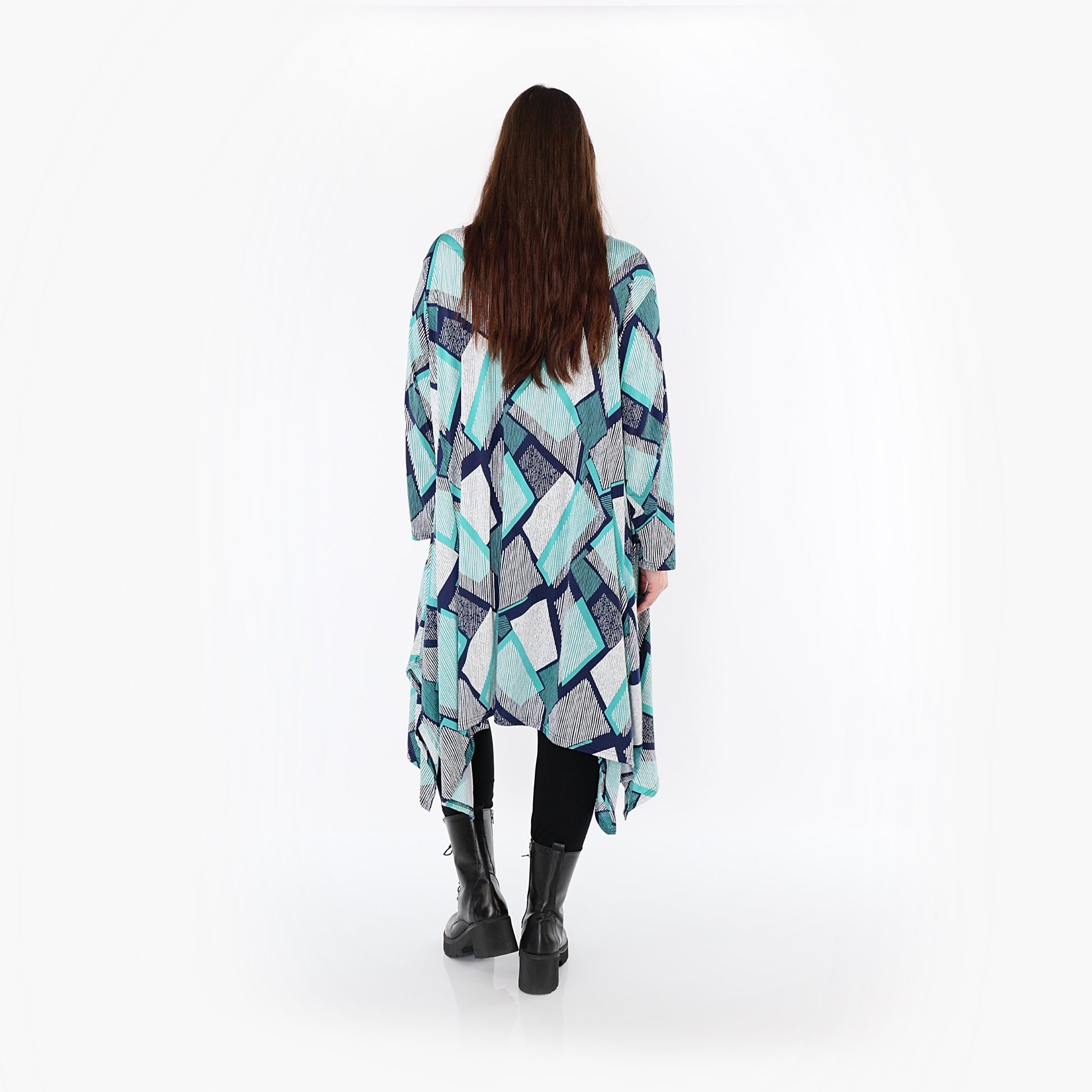  A-Form Bigshirt von AKH Fashion aus Materialmix, 1511.07108, Grün/Weiß/Marine, Abstrakt