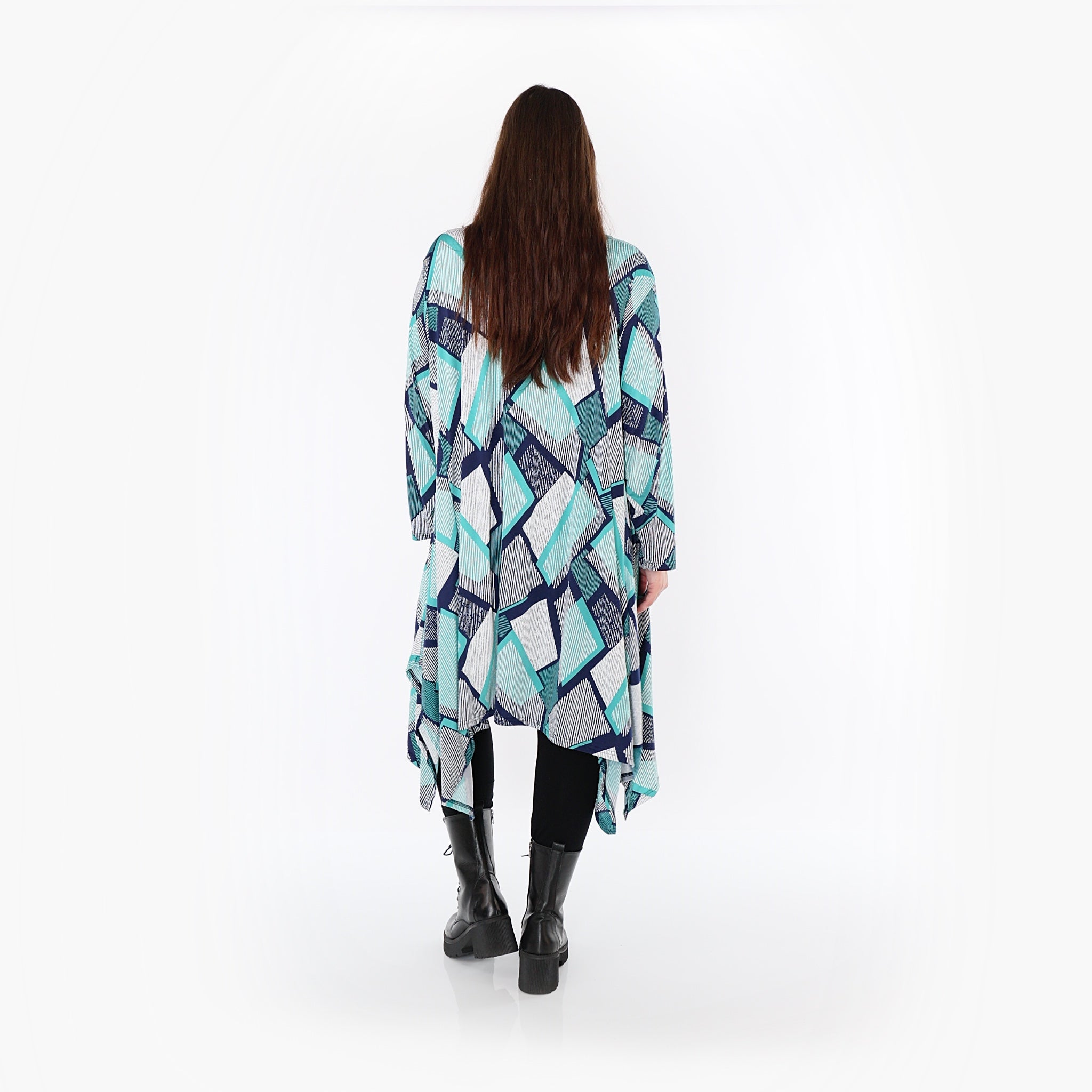  A-Form Bigshirt von AKH Fashion aus Materialmix, 1511.07108, Grün/Weiß/Marine, Abstrakt