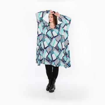  A-Form Bigshirt von AKH Fashion aus Materialmix, 1511.07108, Grün/Weiß/Marine, Abstrakt