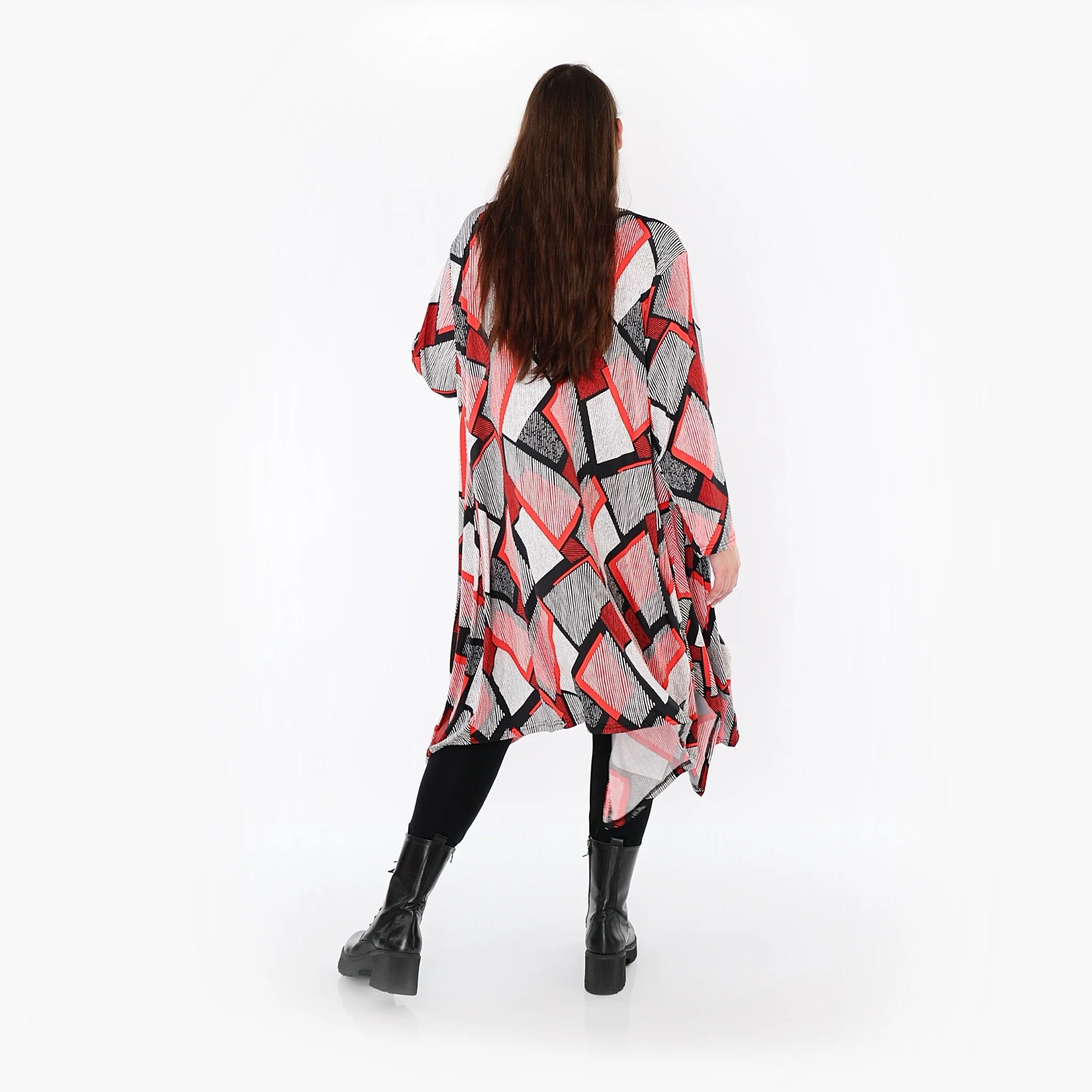  A-Form Bigshirt von AKH Fashion aus Materialmix, 1511.07108, Rot/Weiß/Schwarz, Abstrakt