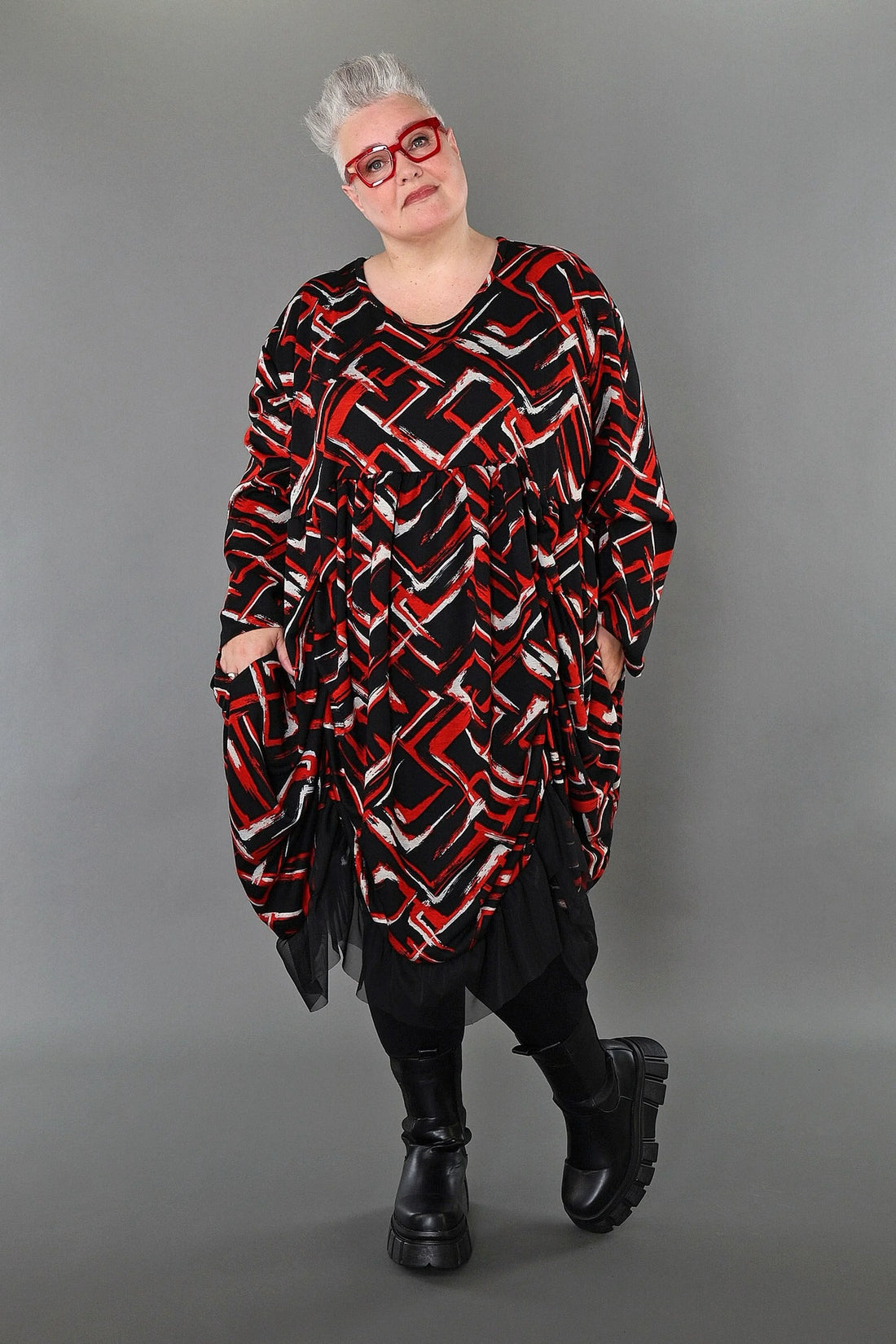  Ballonkleid von AKH Fashion aus Viskose, 1517.07128, Schwarz/Rot/Weiß, Pinselstrich