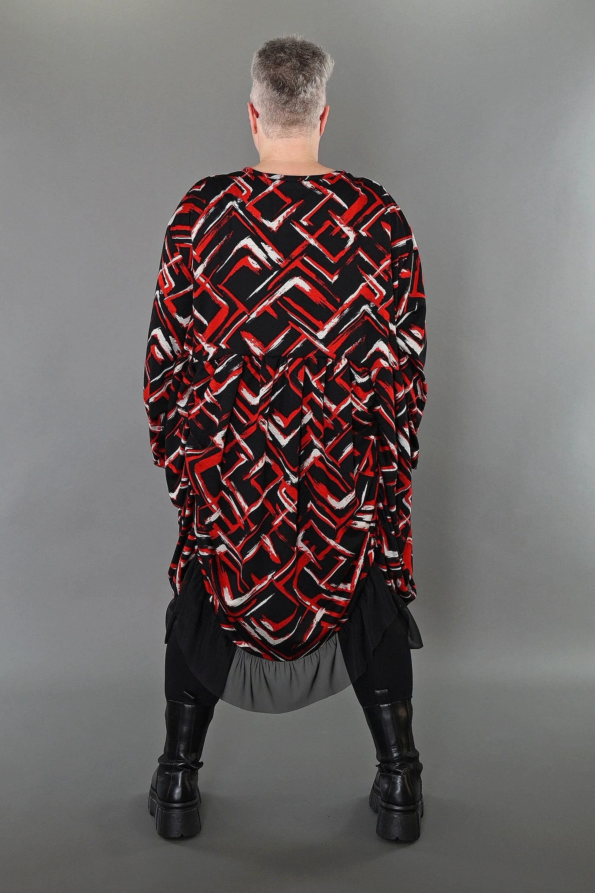  Ballonkleid von AKH Fashion aus Viskose, 1517.07128, Schwarz/Rot/Weiß, Pinselstrich