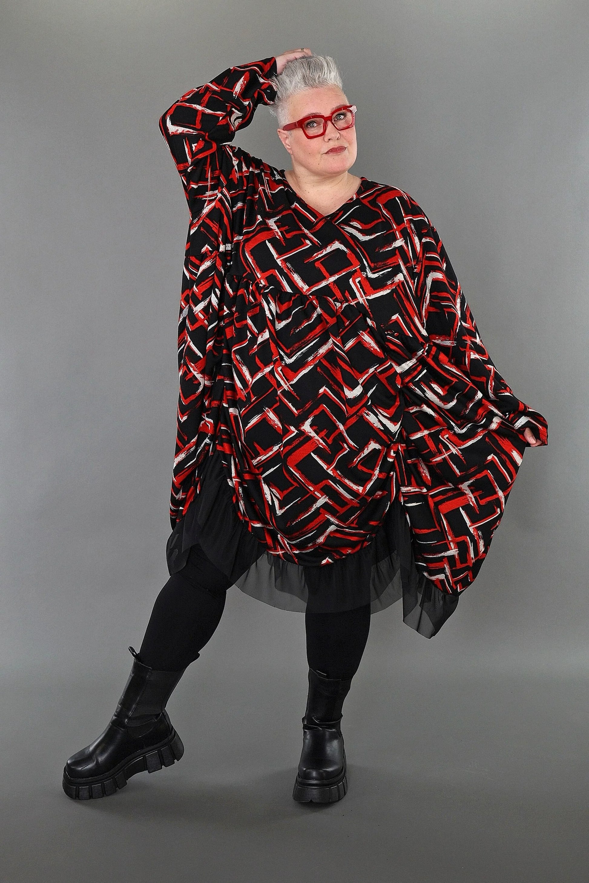  Ballonkleid von AKH Fashion aus Viskose, 1517.07128, Schwarz/Rot/Weiß, Pinselstrich
