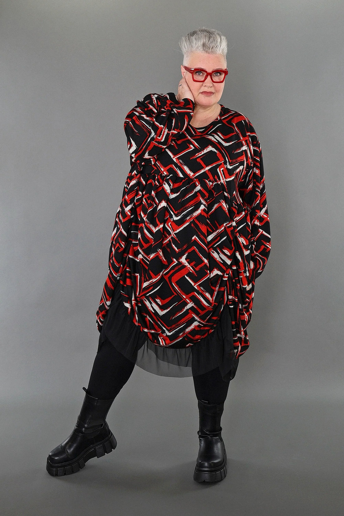  Ballonkleid von AKH Fashion aus Viskose, 1517.07128, Schwarz/Rot/Weiß, Pinselstrich