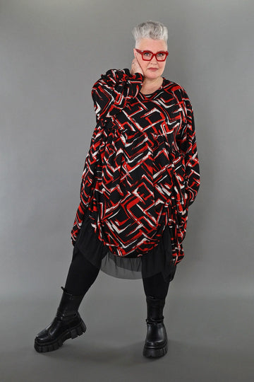  Ballonkleid von AKH Fashion aus Viskose, 1517.07128, Schwarz/Rot/Weiß, Pinselstrich