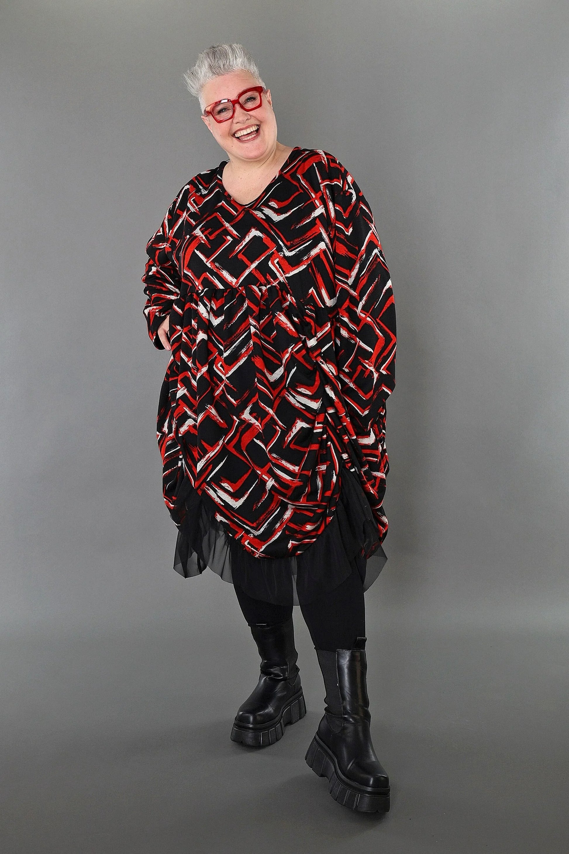  Ballonkleid von AKH Fashion aus Viskose, 1517.07128, Schwarz/Rot/Weiß, Pinselstrich
