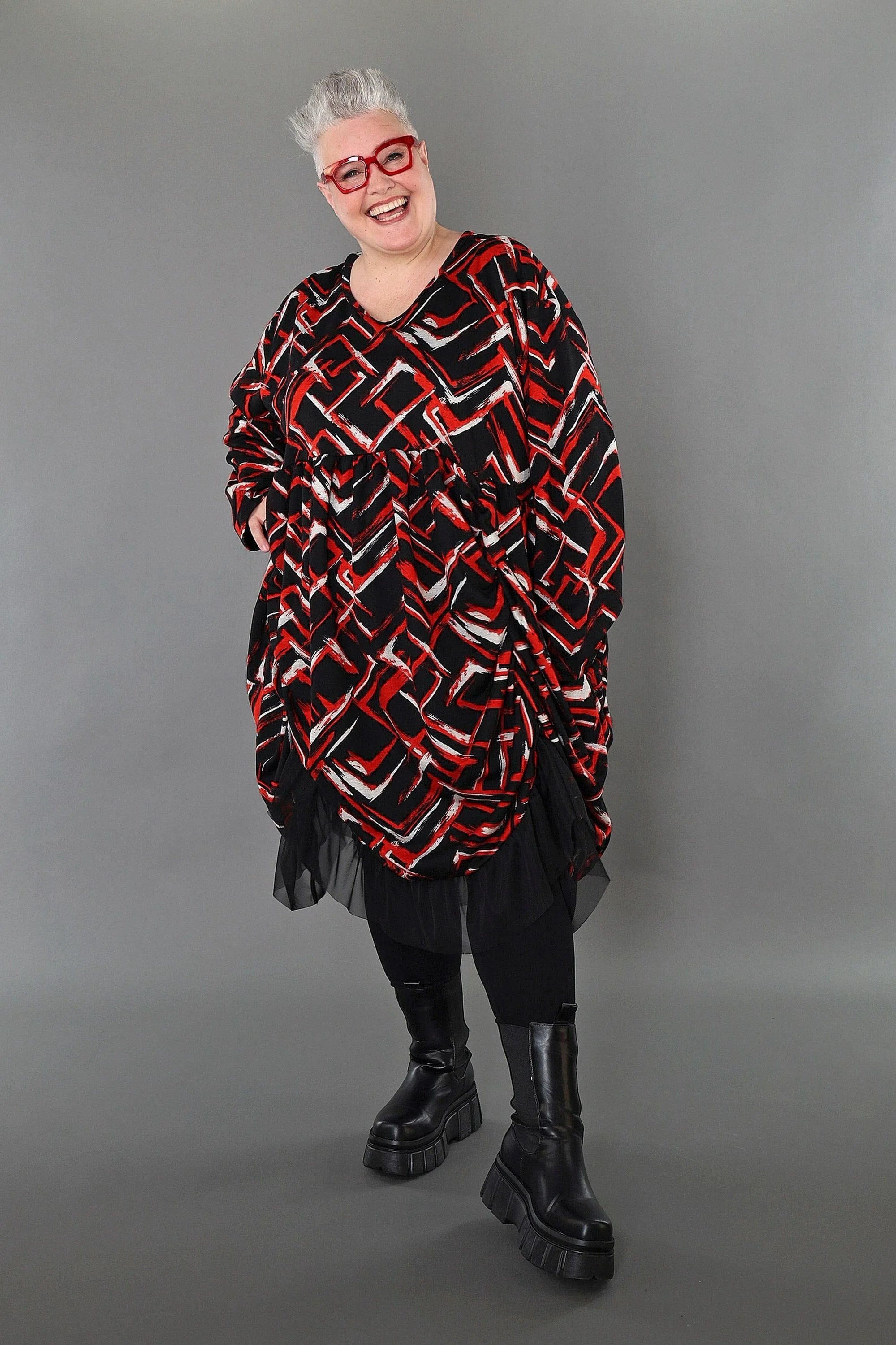  Ballonkleid von AKH Fashion aus Viskose, 1517.07128, Schwarz/Rot/Weiß, Pinselstrich