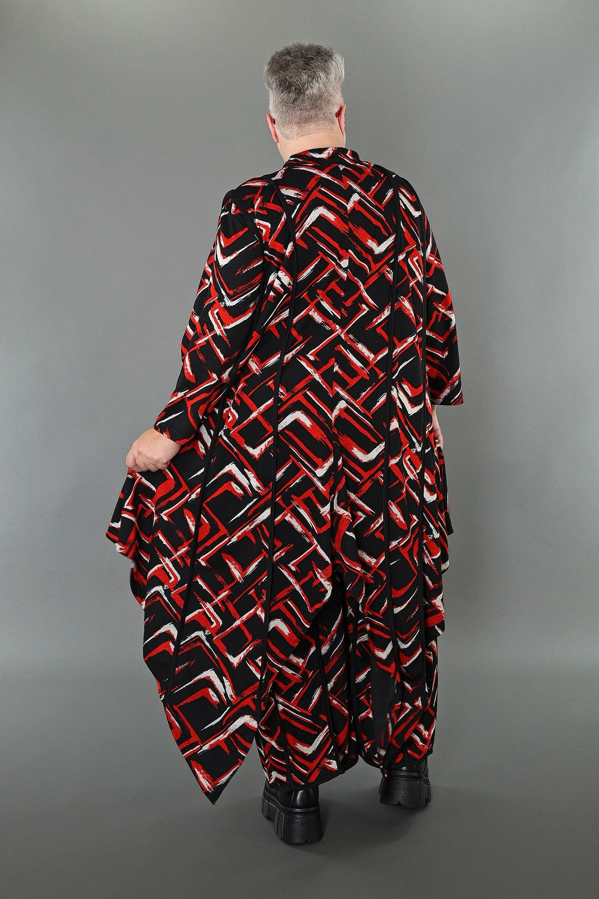 Zipfel Bluse von AKH Fashion aus Viskose, 1517.07129, Schwarz/Rot/Weiß, Pinselstrich