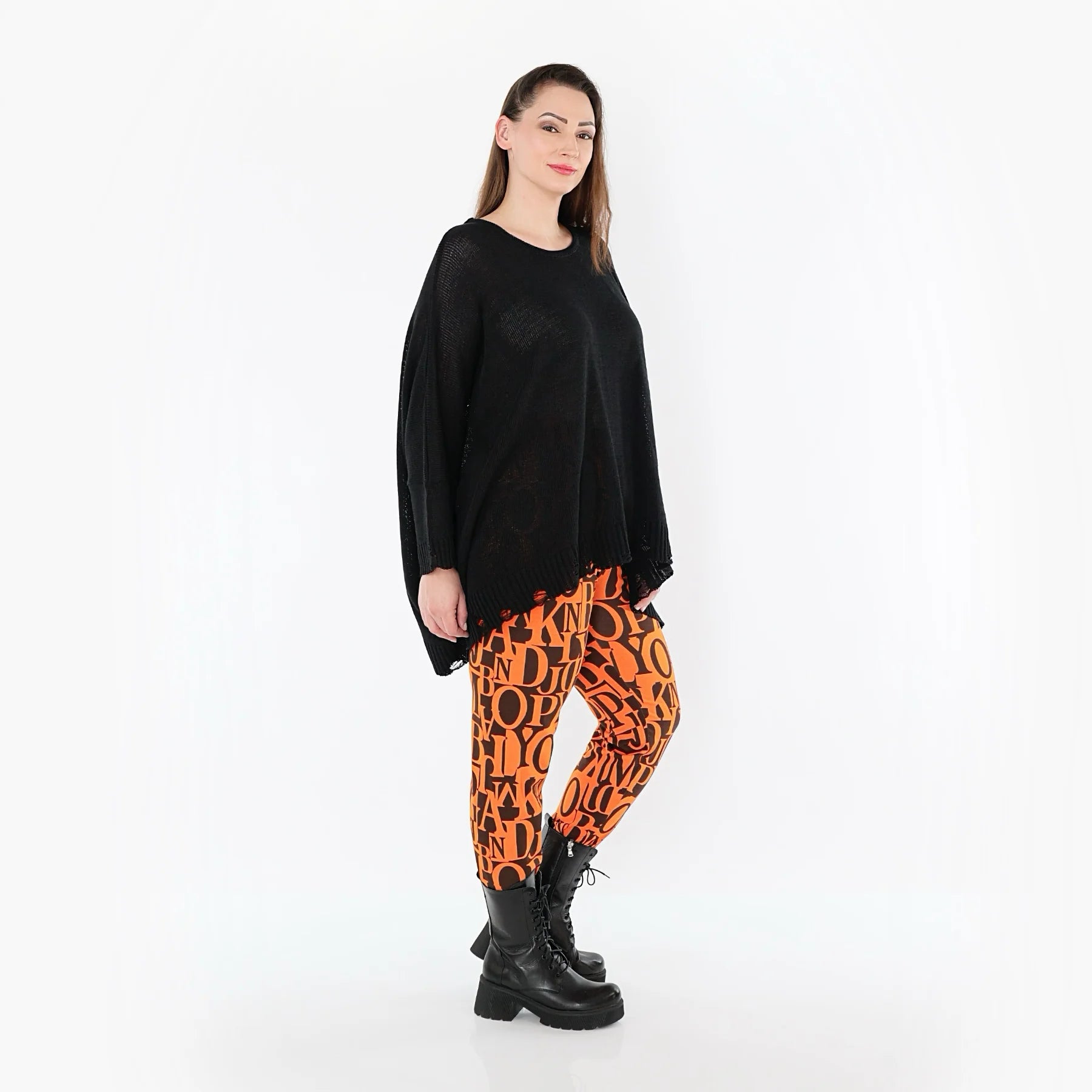  AKH Fashion Leggings in gerader Form, aus Viskose, 150100P, Orange/Braun, Buchstaben