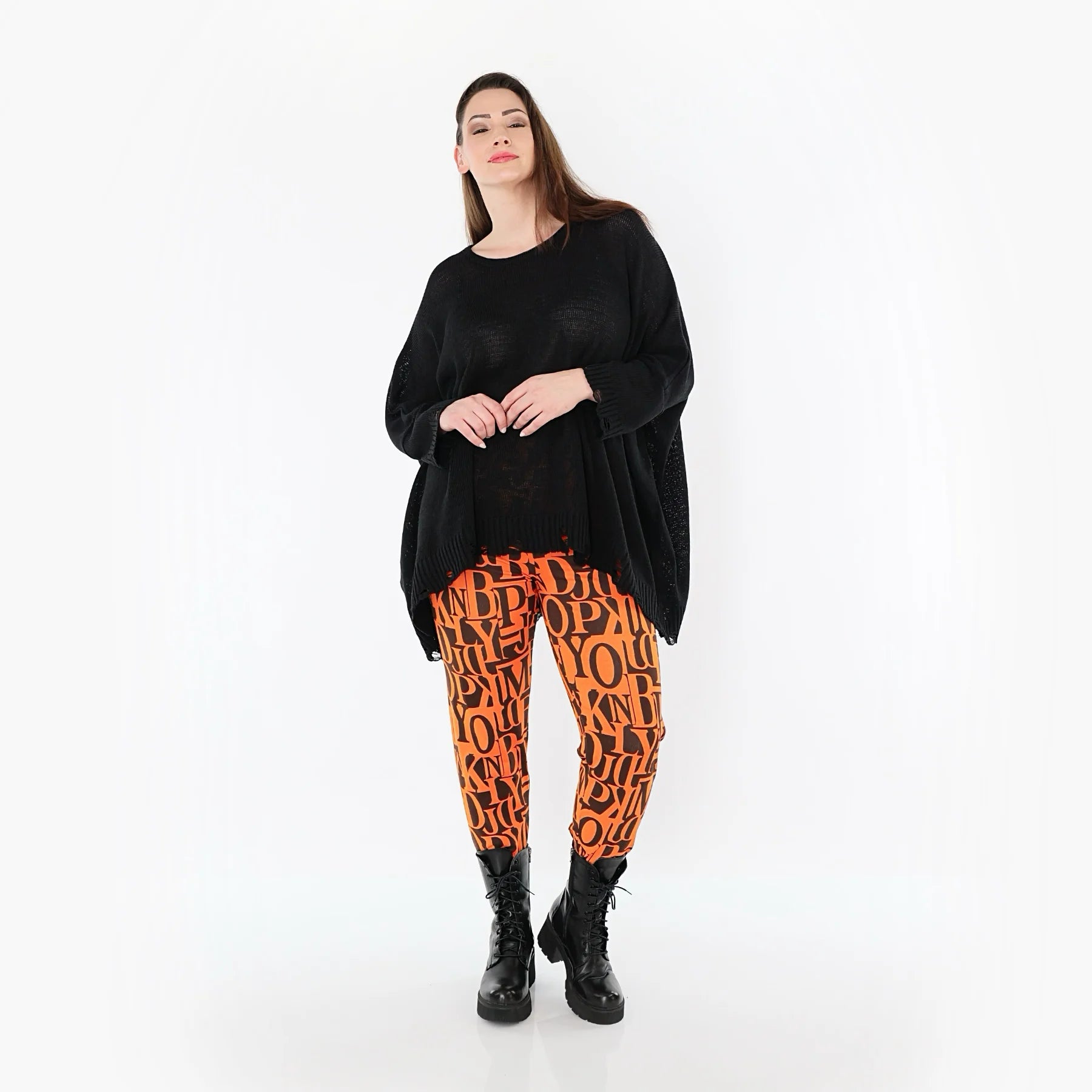  AKH Fashion Leggings in gerader Form, aus Viskose, 150100P, Orange/Braun, Buchstaben