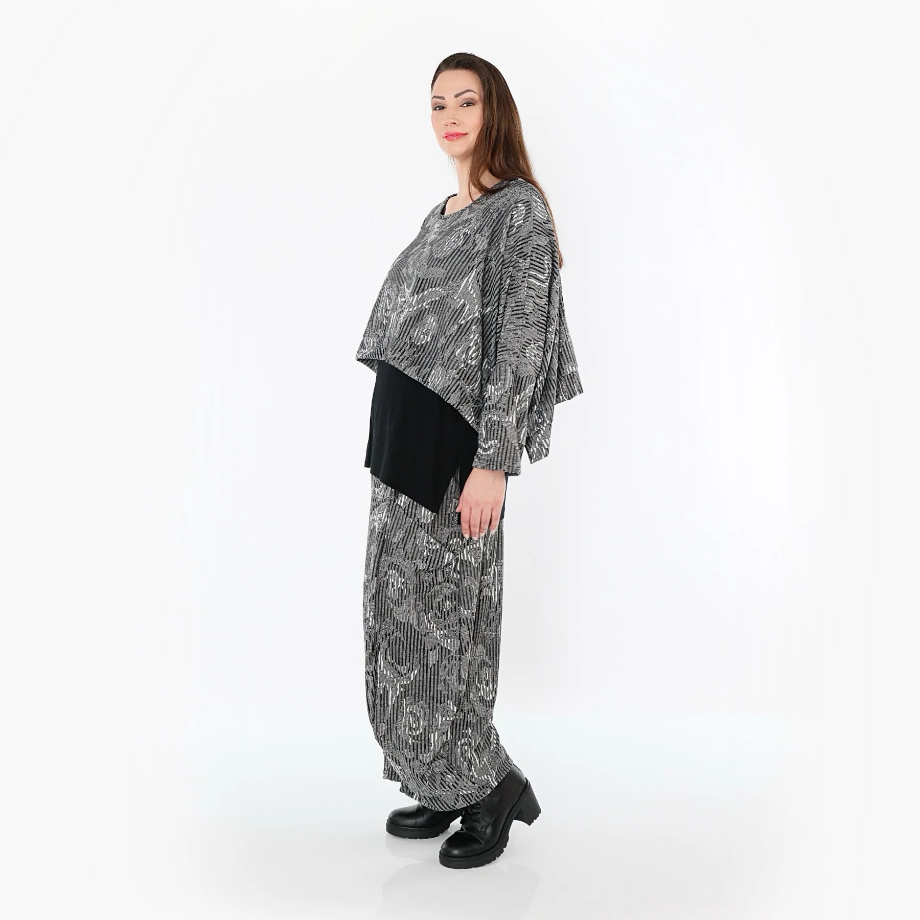  Ballonhose von AKH Fashion aus Materialmix, 1508069, Grau/Schwarz/Weiß, Vichy-Streifen