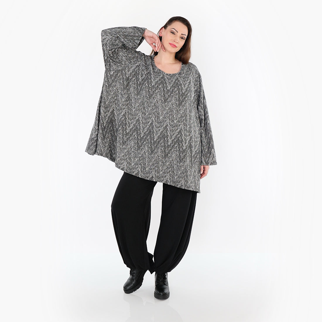  A-Form Bigshirt von AKH Fashion aus Materialmix, 1526.00593, Grau/Schwarz/Weiß, Schick