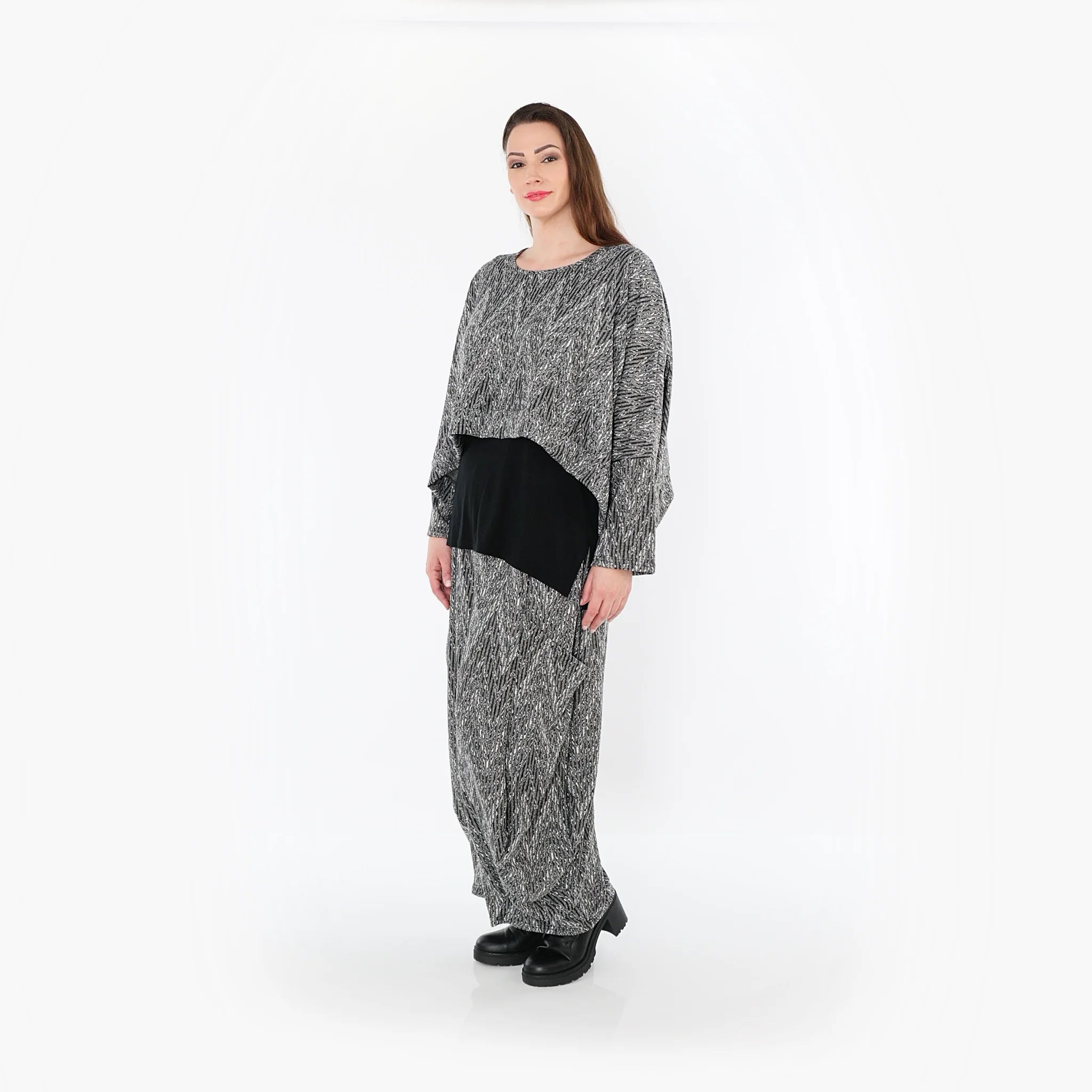 Ballonhose von AKH Fashion aus Materialmix, 1526.08069, Grau/Schwarz/Weiß, Vichy-Streifen