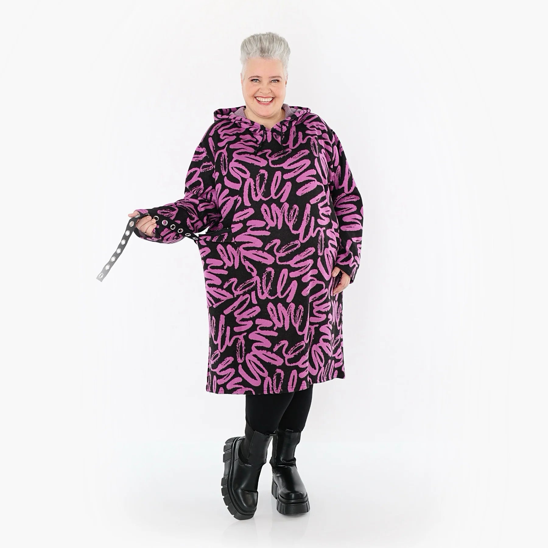  A-Form Kleid von AKH Fashion aus Materialmix, 1529.06989, Schwarz/Fuchsia, Kringel, Schick