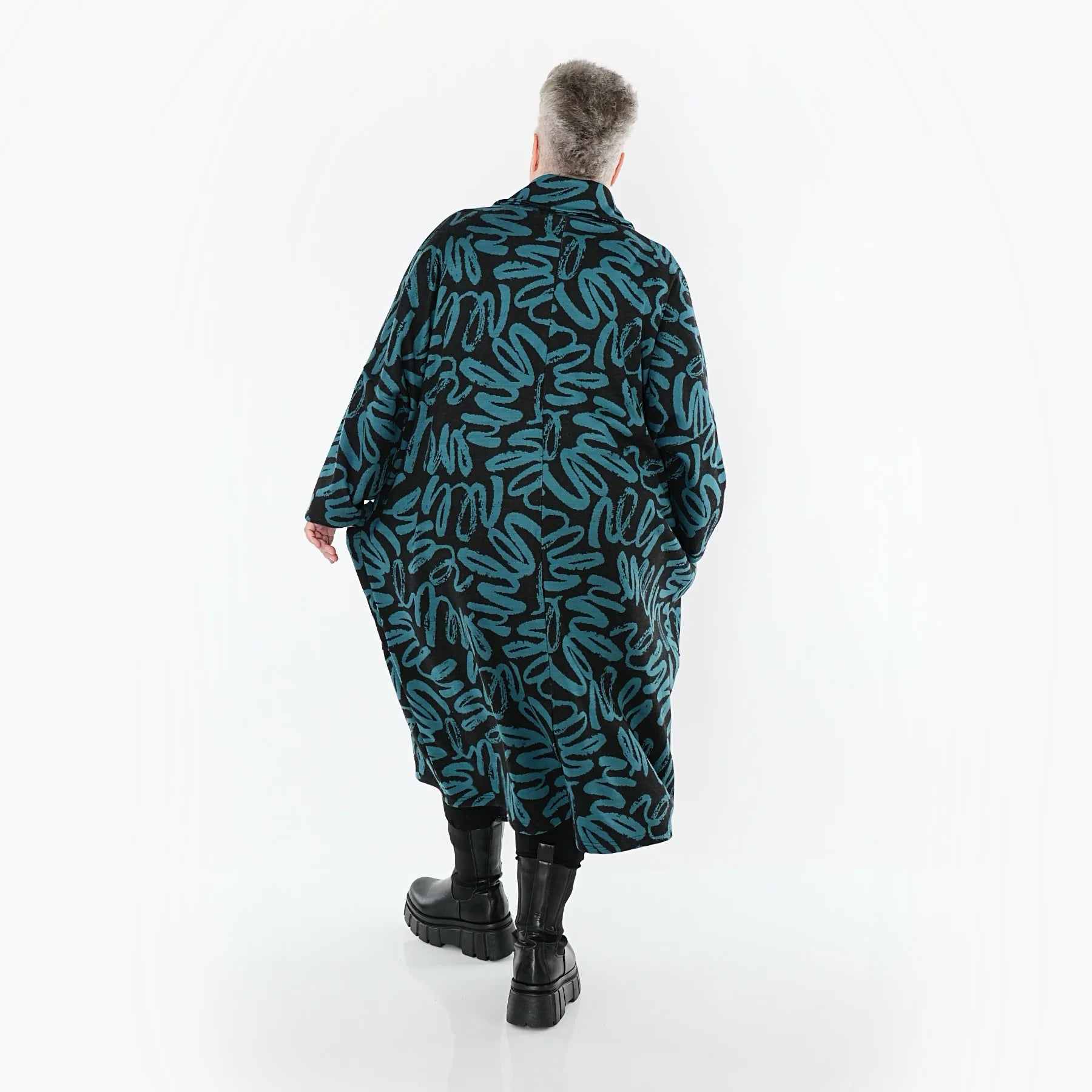  AKH Fashion Mantel in Glocken-Form, aus Materialmix, 1529.07041, Schwarz/Petrol, Kringel