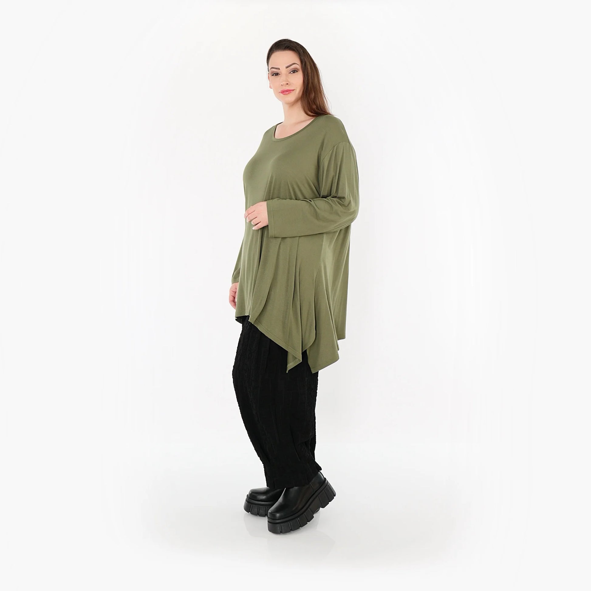  A-Form Bigshirt von AKH Fashion aus Viskose, 1531.01019, Olive, Ausgefallen, Zeitlos, Schick