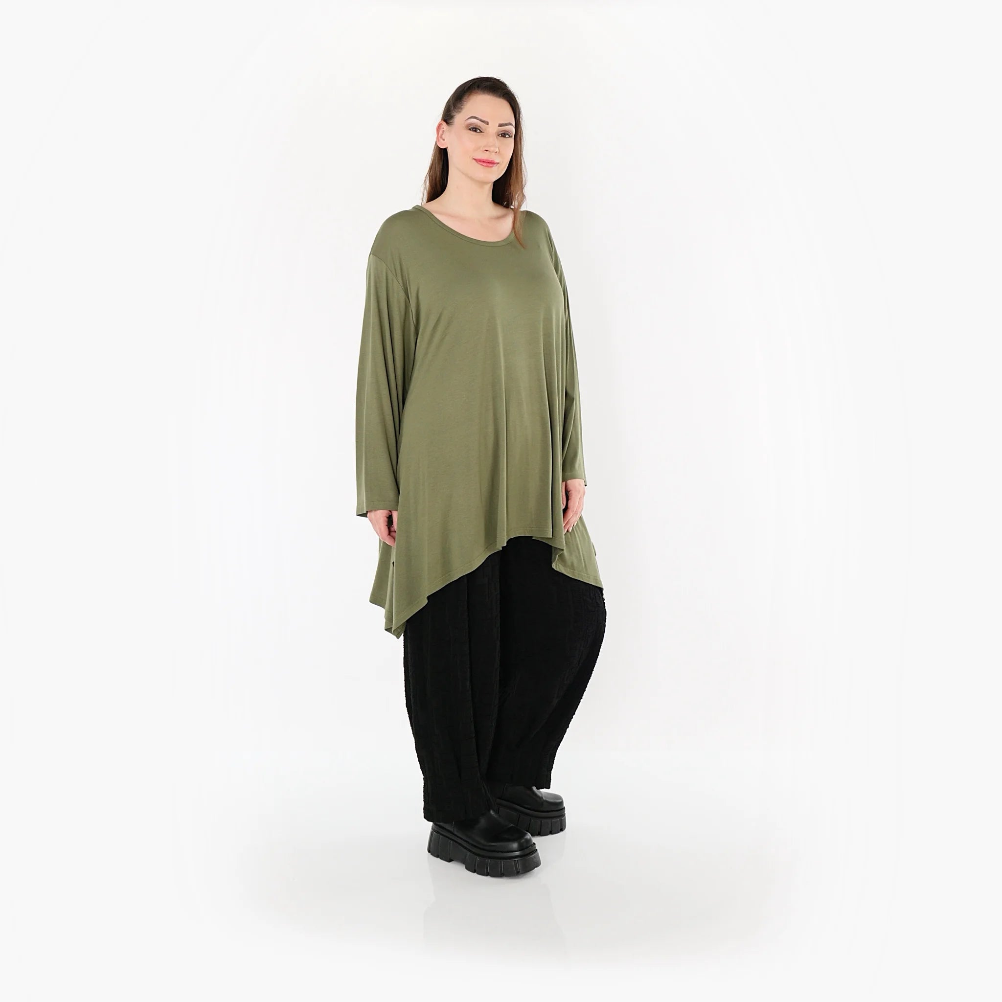  A-Form Bigshirt von AKH Fashion aus Viskose, 1531.01019, Olive, Ausgefallen, Zeitlos, Schick