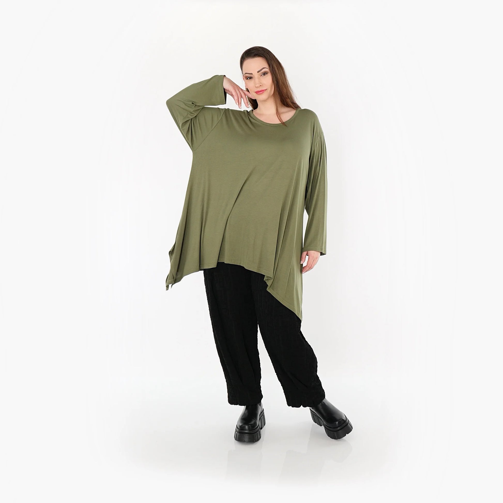  A-Form Bigshirt von AKH Fashion aus Viskose, 1531.01019, Olive, Ausgefallen, Zeitlos, Schick