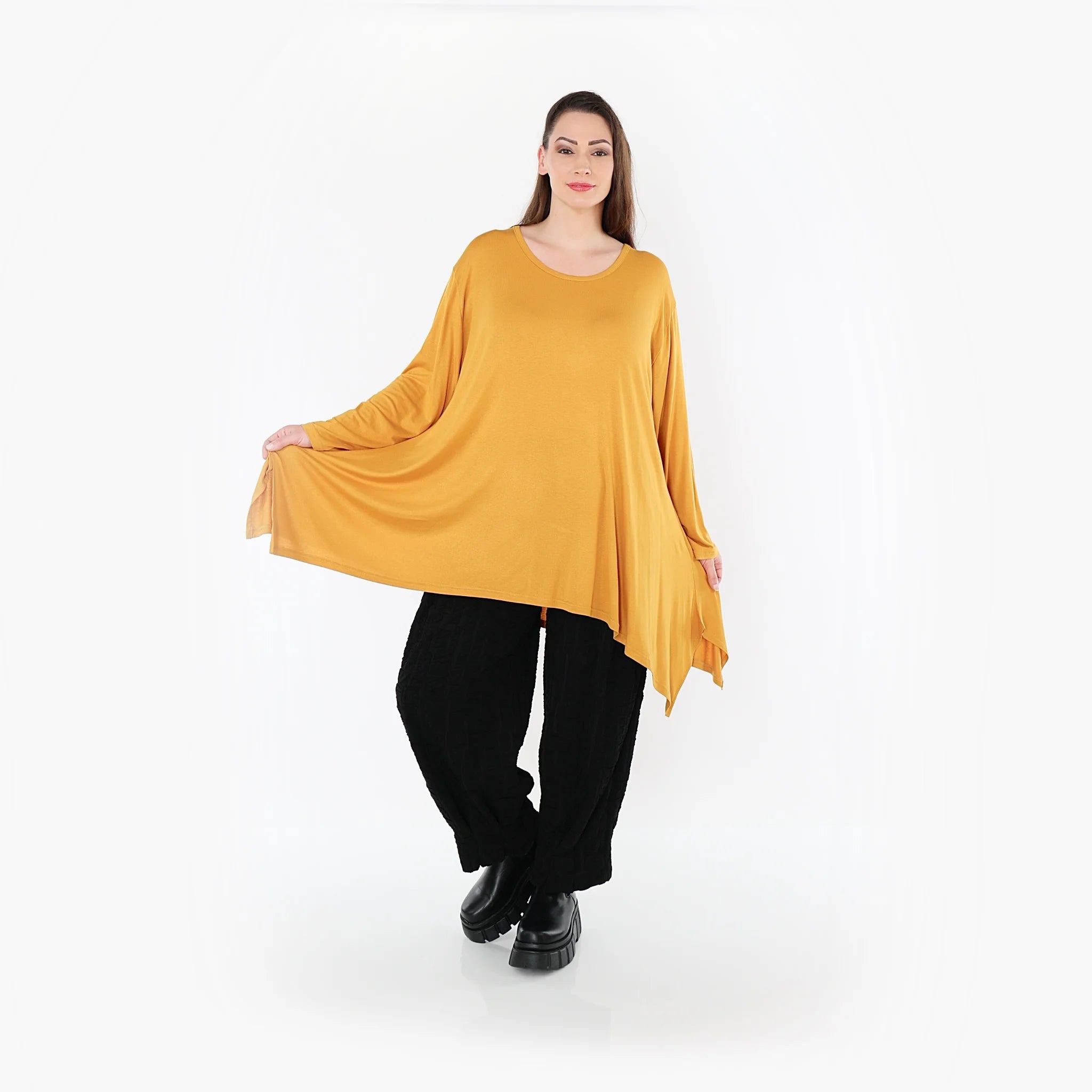  A-Form Bigshirt von AKH Fashion aus Viskose, 1531.01019, Senf, Ausgefallen, Zeitlos, Schick