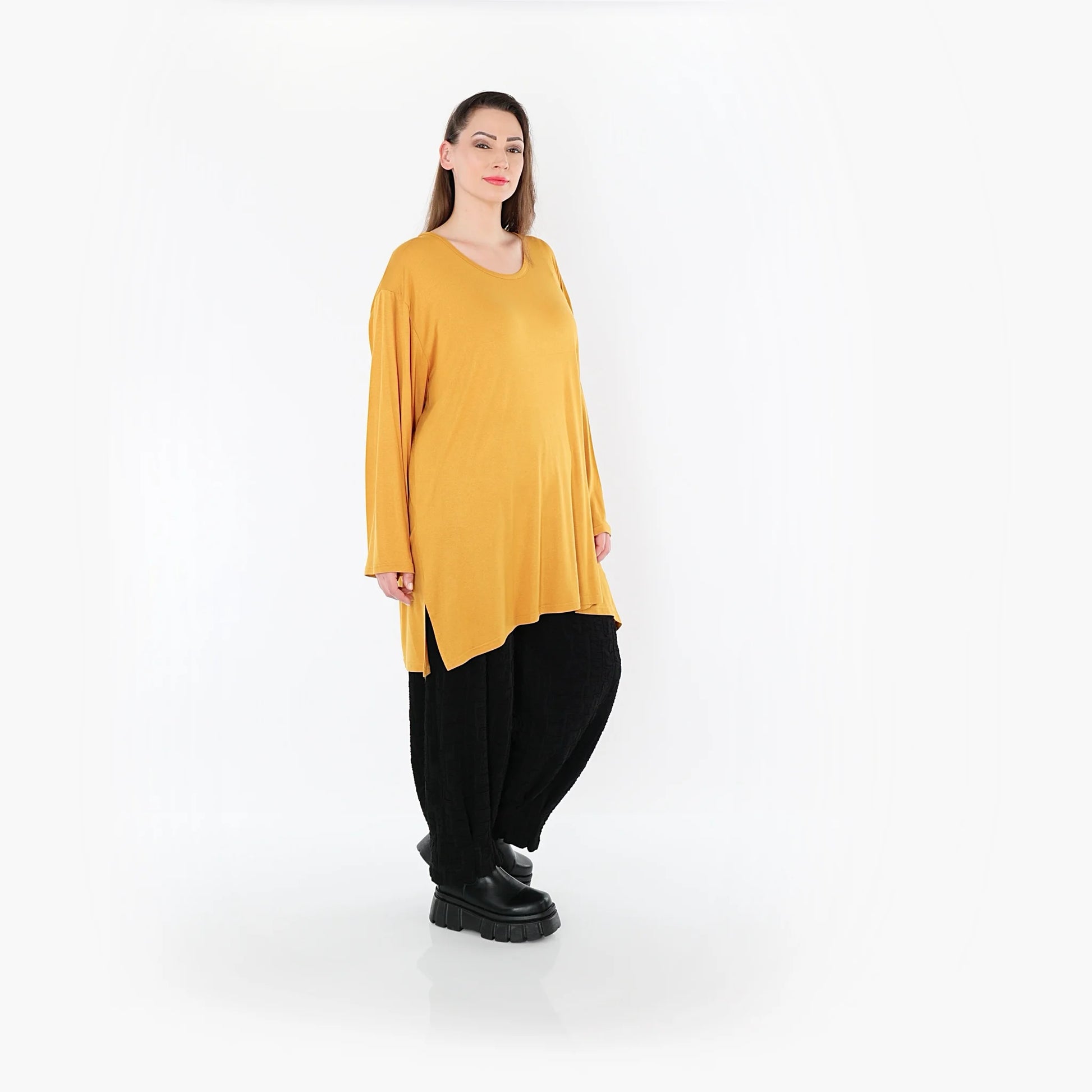  AKH Fashion Bigshirt in gerader Form, aus Viskose, 1531.07054, Senf, Ausgefallen, Zeitlos