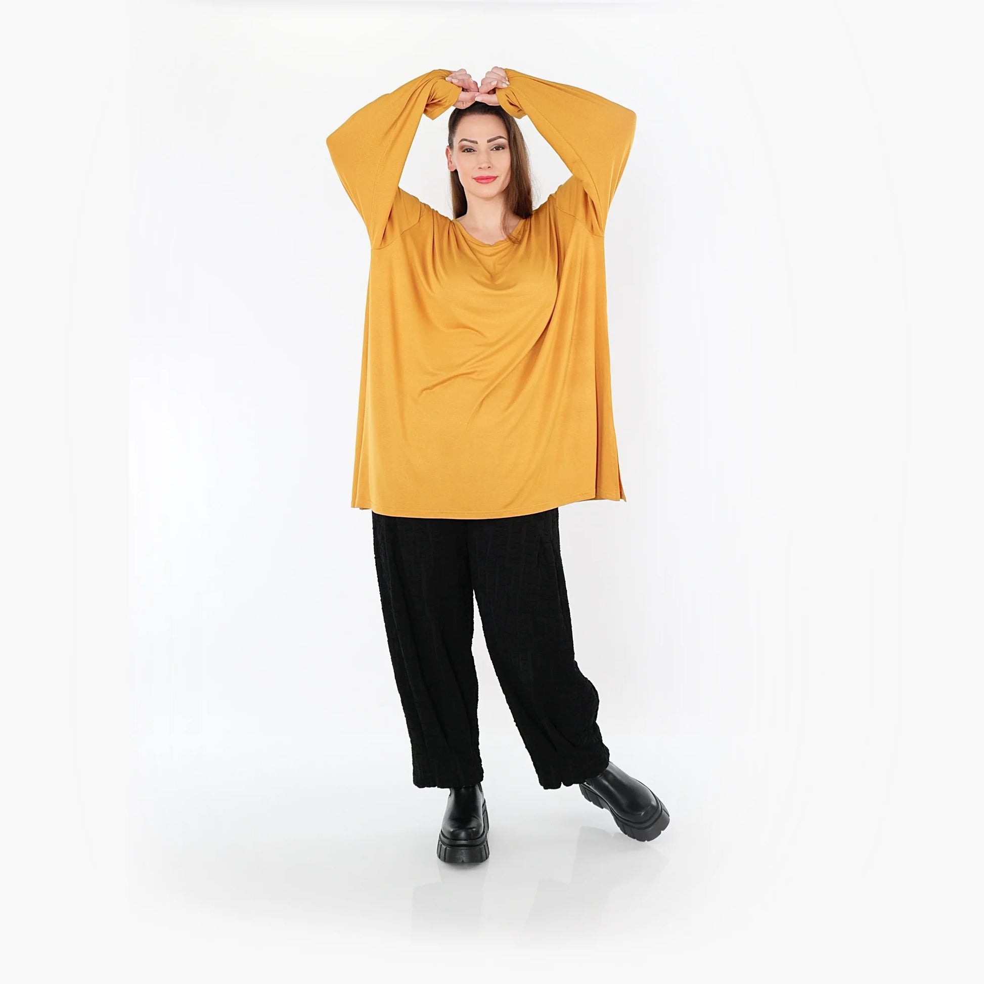  AKH Fashion Bigshirt in gerader Form, aus Viskose, 1531.07054, Senf, Ausgefallen, Zeitlos