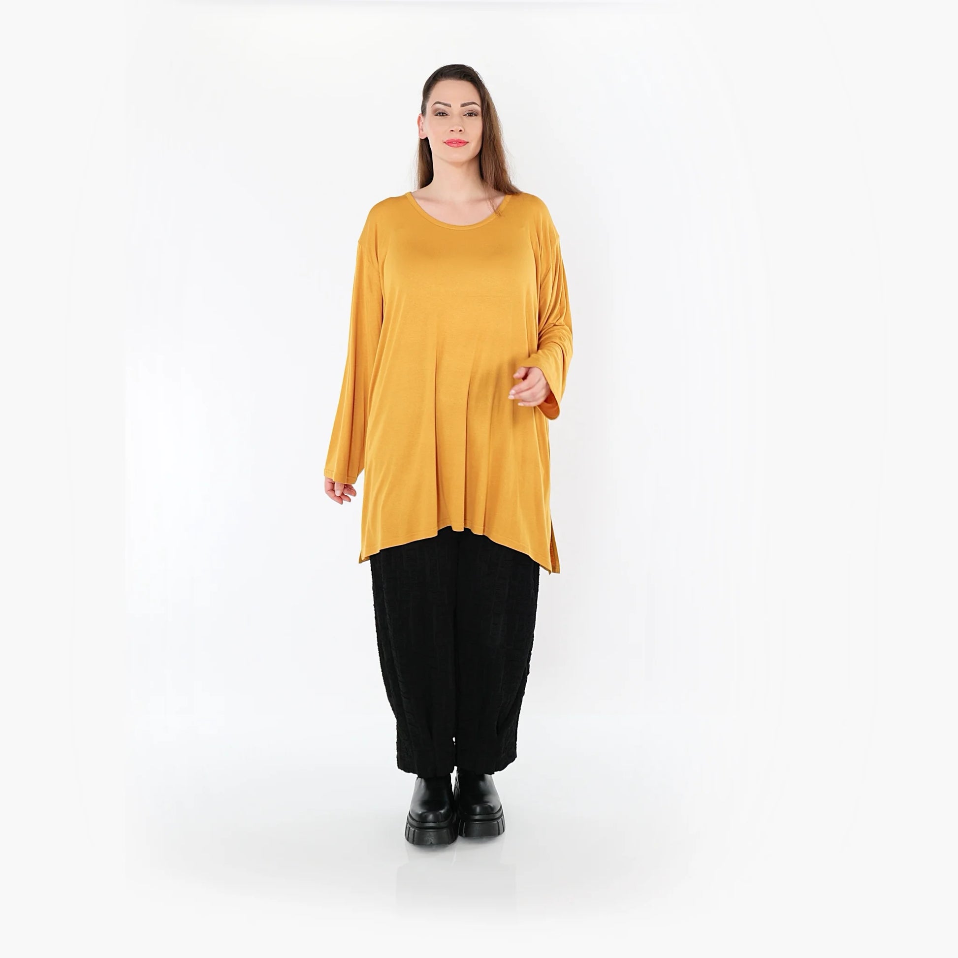  AKH Fashion Bigshirt in gerader Form, aus Viskose, 1531.07054, Senf, Ausgefallen, Zeitlos